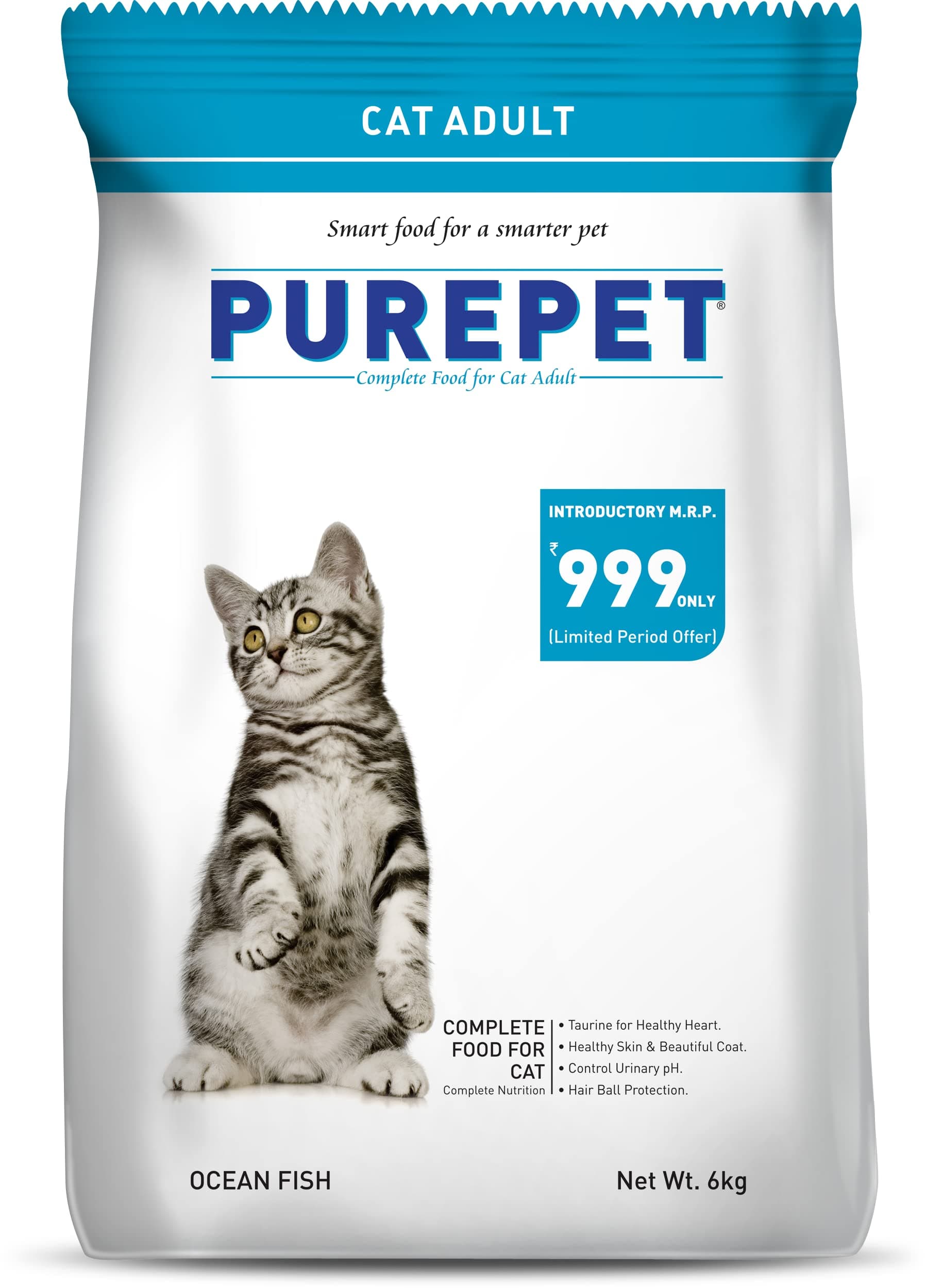 Adult Dry Cat Food 6kg | Ocean Fish Flavour | Taurine for Healthy Heart | Healthy Skin & Beautiful Coat | Control Urinary pH | Hair Ball Protection