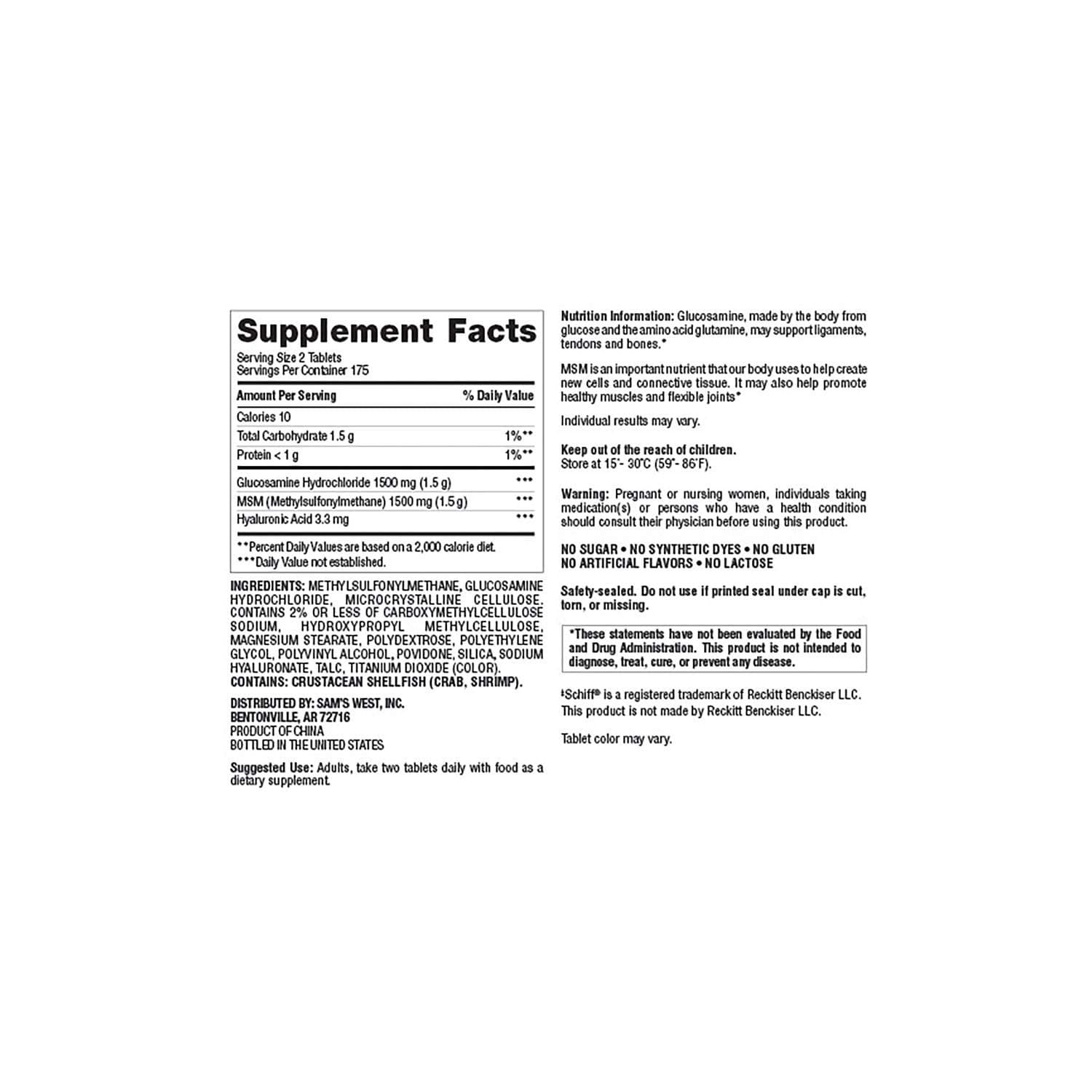 Member's Mark Glucosamine Hcl 1500 Mg with Msm 1500 Mg, Tablets, 350-Count