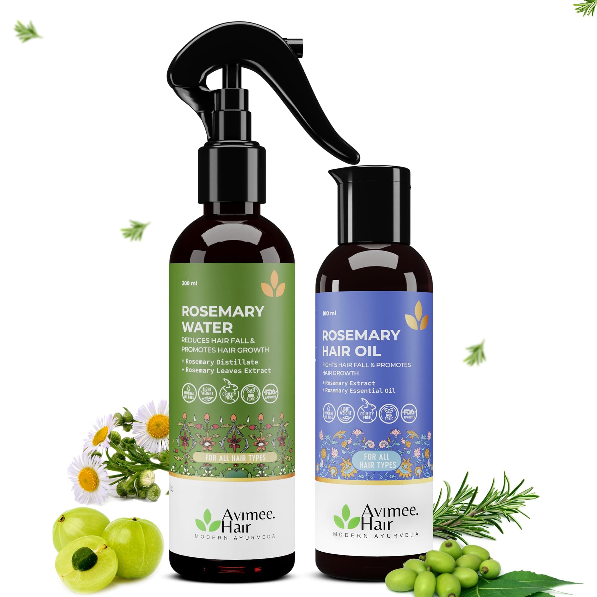 Avimee Herbal Rosemary Super Saver Combo for Hair Growth & Hair Fall | Rosemary Water (200mL) | Rosemary Oil (100mL) | Super Saver Combo