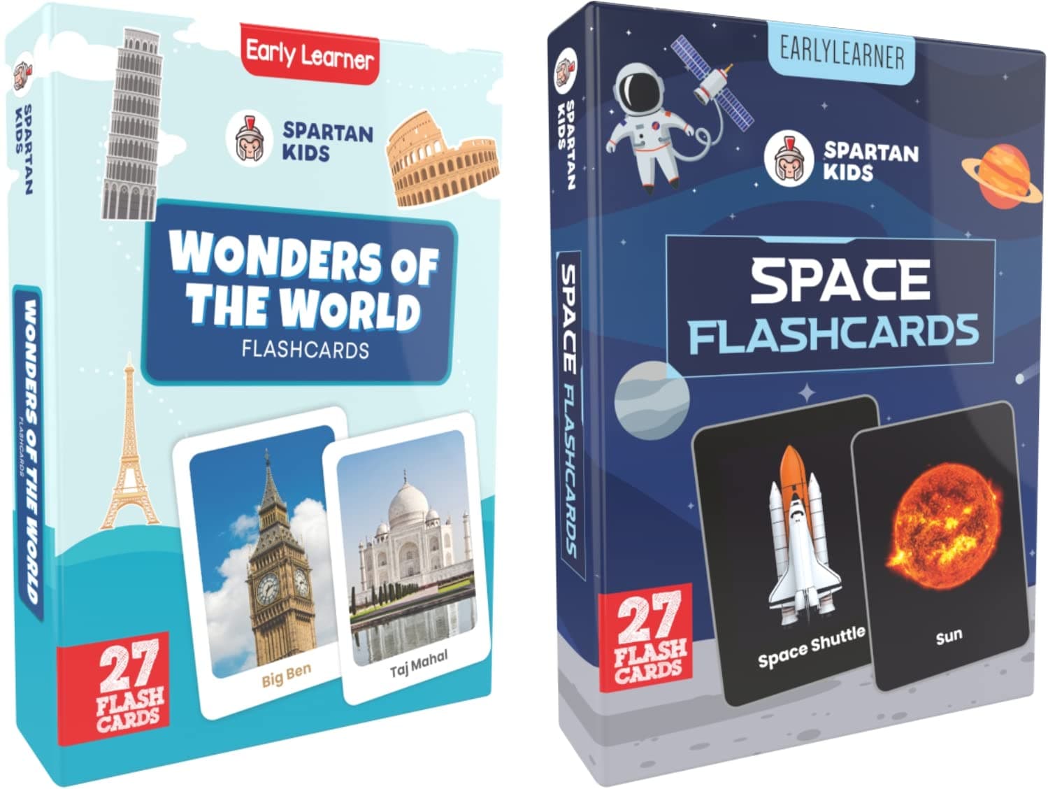 SPARTAN KIDS® Flash cards for Kids - Wonders of The World and Space (Set of 2) Easy & Fun Way of Learning 1 Year to 6 Years old Babies - Flash Cards for Kids 2 Years - Flash Cards for Babies 1 year Old (Combo Set)