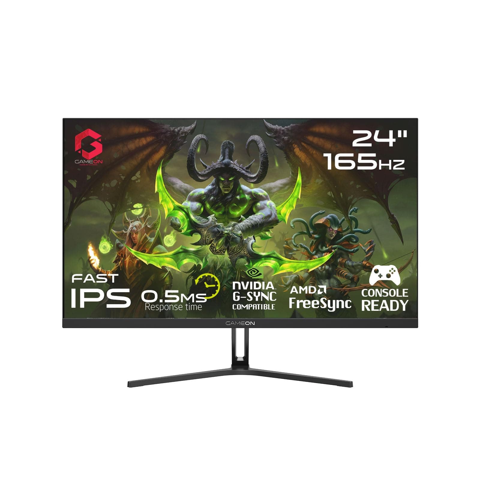 GAMEON New 2025 1920x1080p Gaming Monitor 24 inch, GOE24FHD165IPS, FHD IPS,165Hz, 0.5ms, 2.1 HDMI, G-Sync & FreeSync, HDR, Built-in-Speakers, Console Ready [Amazon Exclusive]