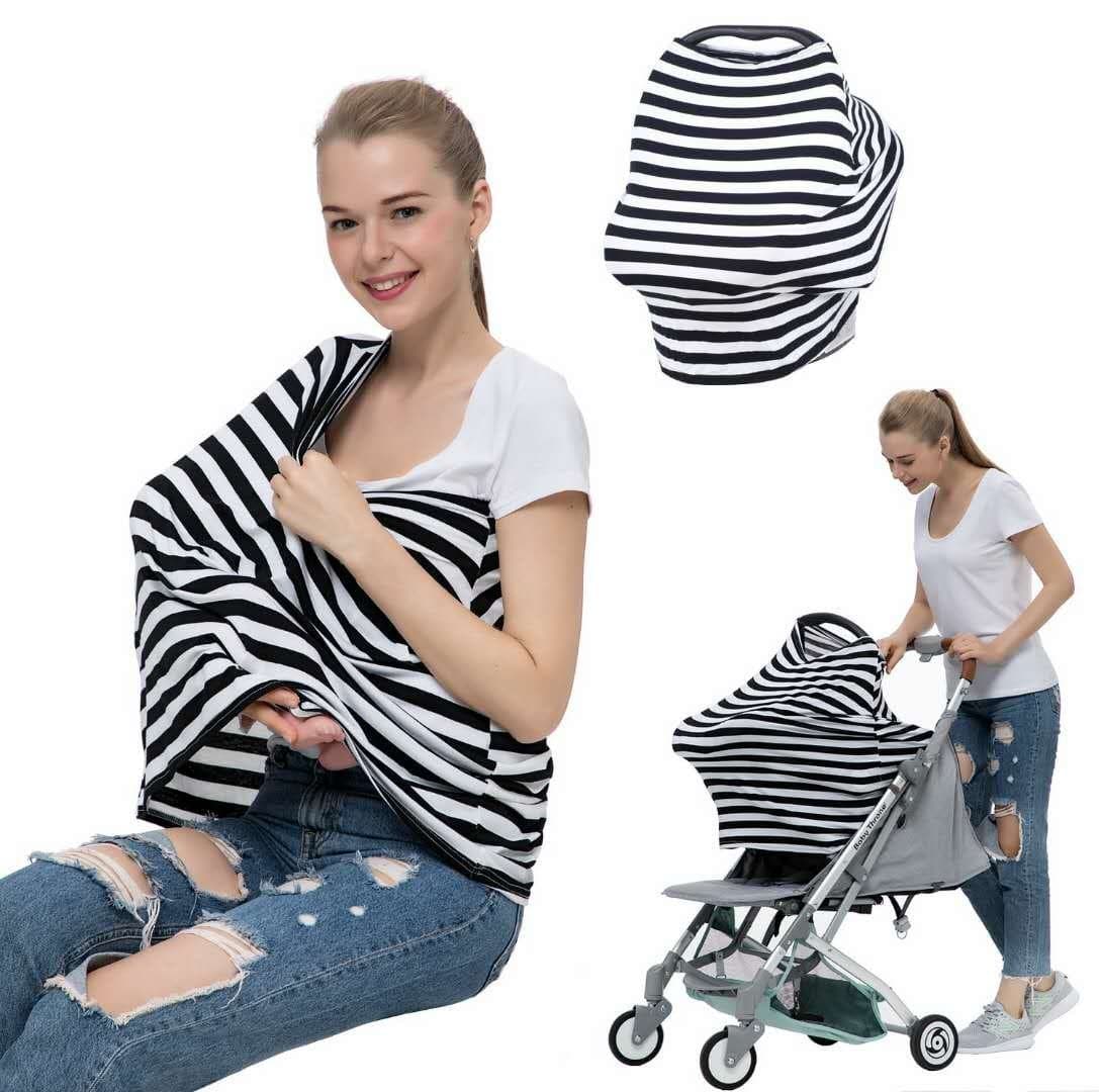 Nursing Cover For Breastfeeding, Baby Car Seat Covers, Lightweight Soft Breathable Cotton, Nursing Breastfeeding Scarf Cover Ups,Multi-Use(Black) Breastfeeding Nursing Gifts