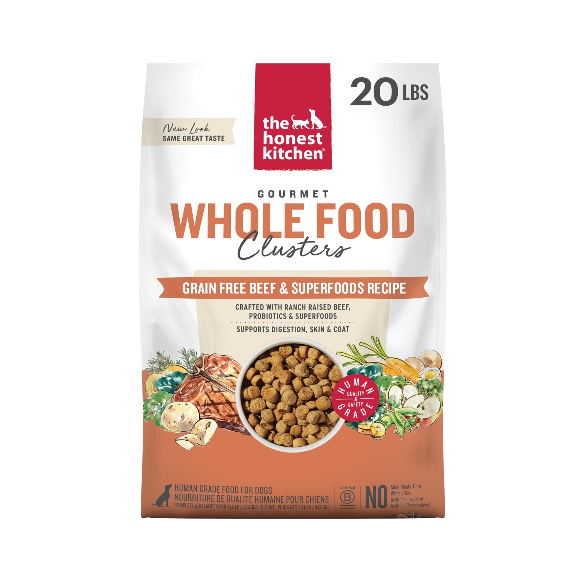 - The Honest Kitchen Human Grade Whole Food Clusters Dry Dog Food - Grain Free Beef, 20 lb Bag