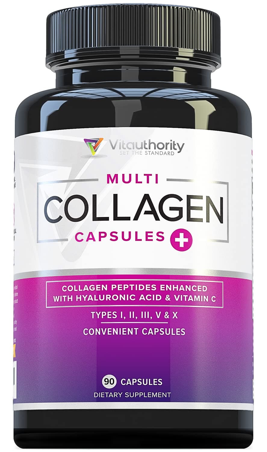 Vitauthority Multi Collagen Pills for Women and Men High Absorption Hydrolyzed Collagen Peptides Capsules for Hair Skin and Nails with Types I II III V X Hyaluronic Acid and Vitamin C - 30 Servings