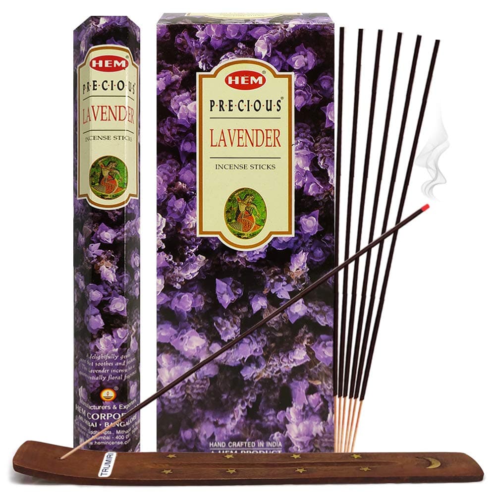 TRUMIRIIncense Stick Holder Bundle with Hem Precious Lavender 20g Incense Sticks - Pack of 6 (Approx 120 Sticks)