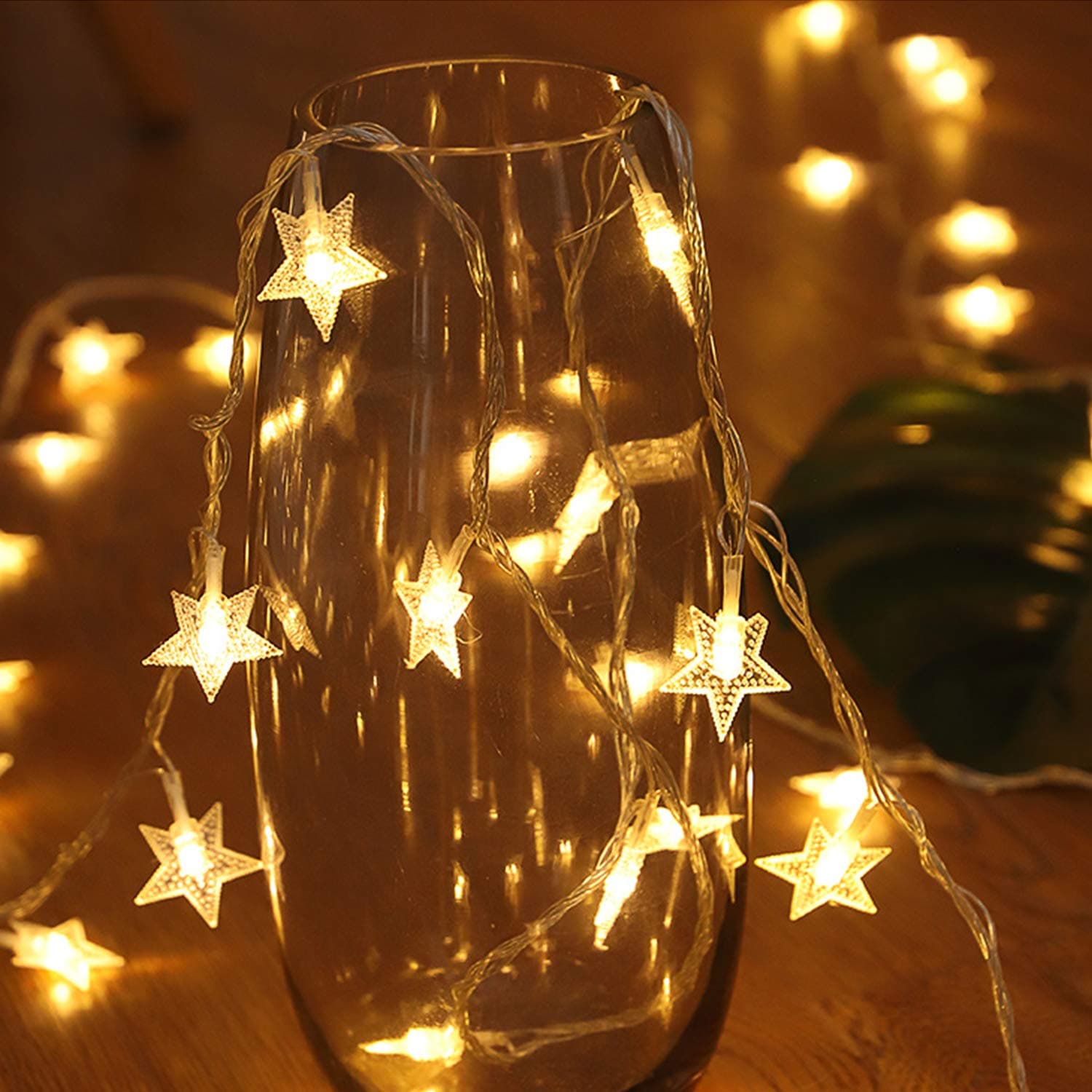 Star Fairy Lights, 5M 50 LED Star Battery Powered Stars String Lights Decorative Lighting for Christmas, Wedding,Birthday Holiday Party (Warm White)