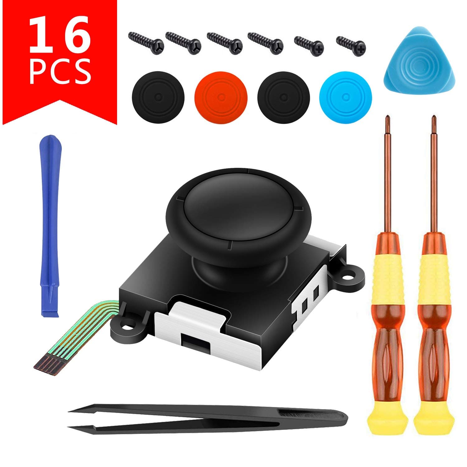 3D Analog Joystick Replacement Joycon Switch for Nintendo Switch,Joysticks Compatible with Left Joycon Right Switch Joy con Controller Full NS Repair Tool Set (16 in 1)