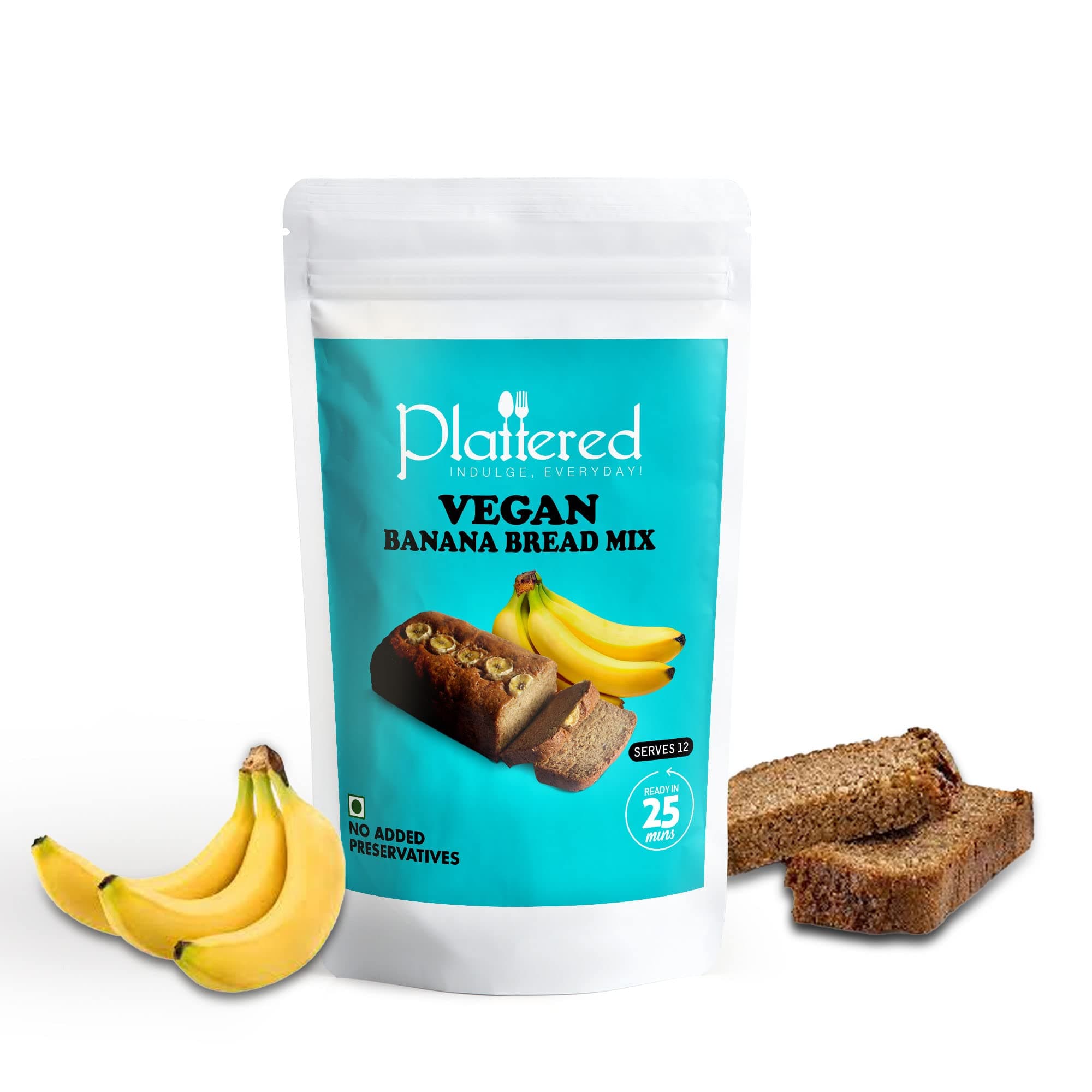 Plattered - Vegan Banana Bread Mix 320 Gm - Instant Cake Mix Powder - Can be Made in Cooker- Eggless, 3 Easy Steps Whisk, Scoop & Bake - Natural & Vegan - Cinnamon Cake Base - Pack of 1