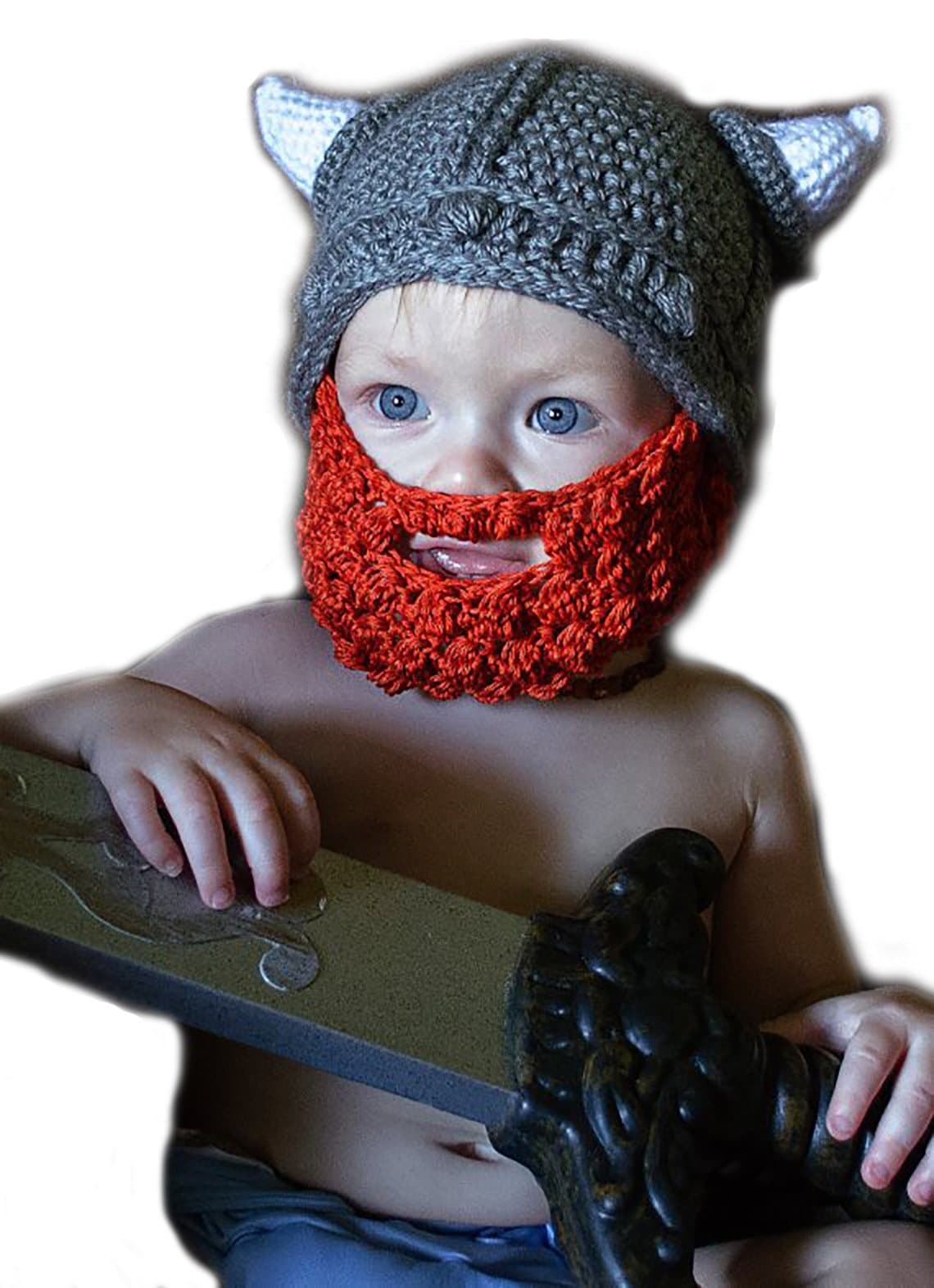 Crochet Viking Hats Kids with Beard and Horns for Baby Boy Toddler or Infant