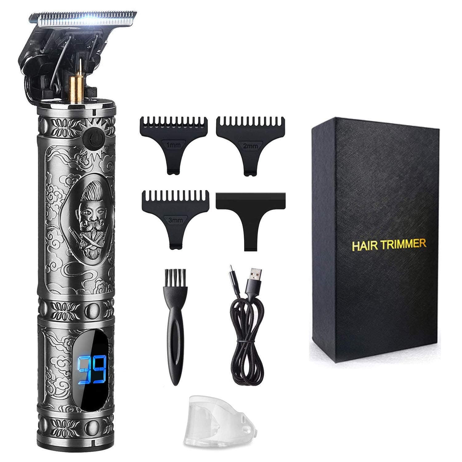Hair Trimmer for Men, Professional Hair Clippers for Barber, Beard Trimmer for Men, Cordless Edgers Clippers, Ornate Knight T-Blade Close Cutting Trimmer with LCD, Gray, Gift for Men