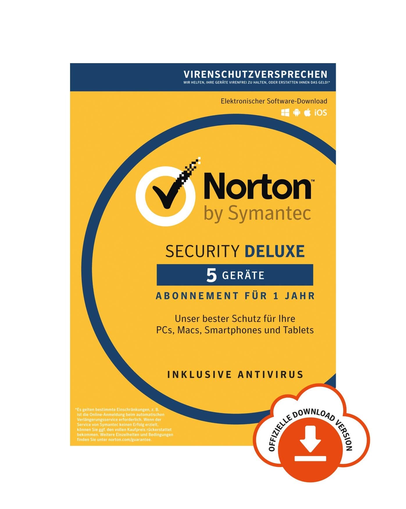 Norton Security Deluxe Antivirus Software 2018/Zuverlässiger Virenschutz (Jahres-Abonnement) für bis zu 5 Geräte/Download für Windows (u.a. Vista, 8 & 10), Mac, Android & iOS [Online Code]