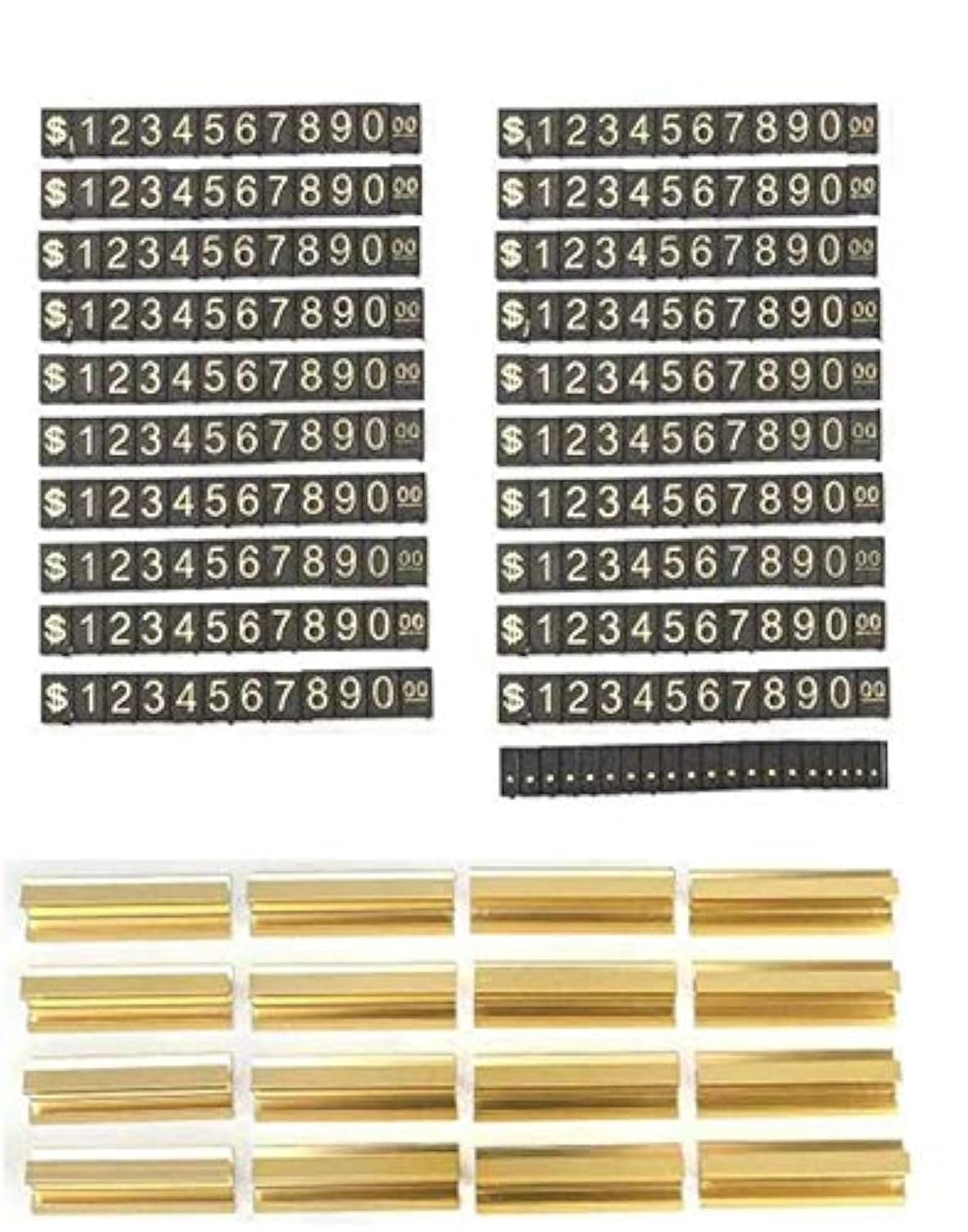 20 sets Price Display Counter Stand Tag Adjustable Number Letter Base Price Cube Display for Watch Ring Jewelry Dollar Pricing Label Stand Kit (Golden)