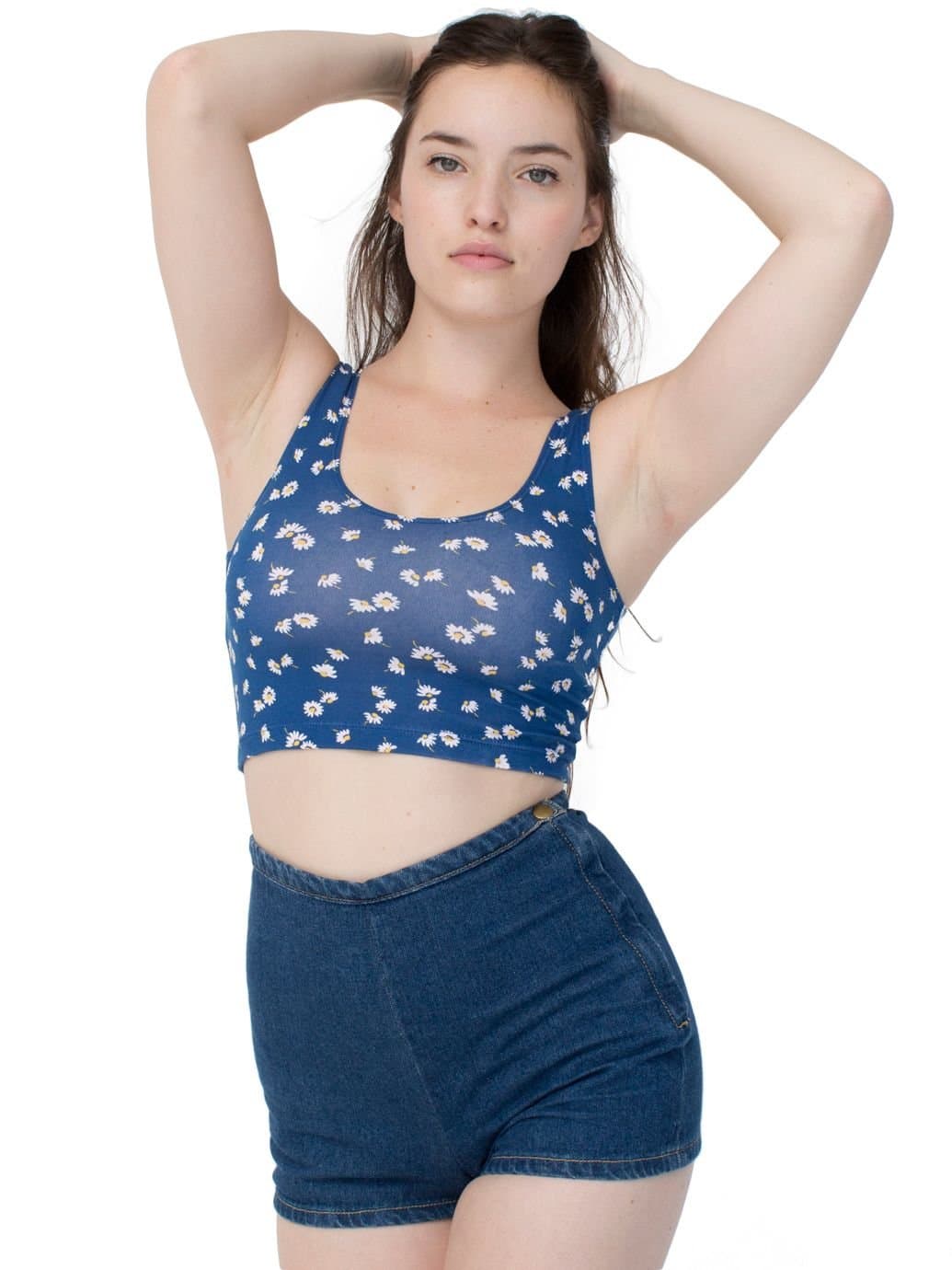 American Apparel Printed Cotton Spandex Crop Tank - White Daisy Chain / M