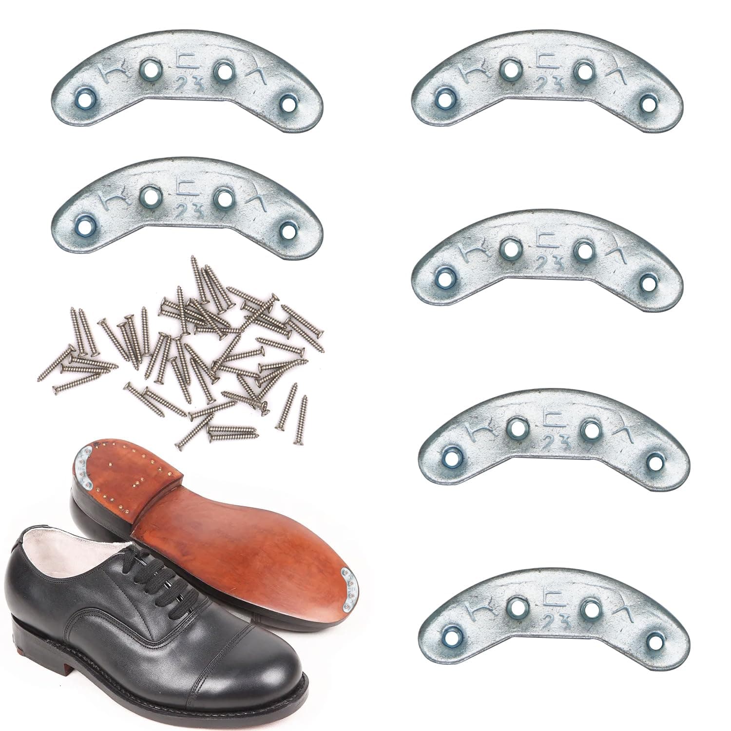 Metal Shoes Heel Plates 3 Pairs Sole Repair Kit with Screw Nails Shoes Heel Taps Tips Repair Pad for Shoes and Boot
