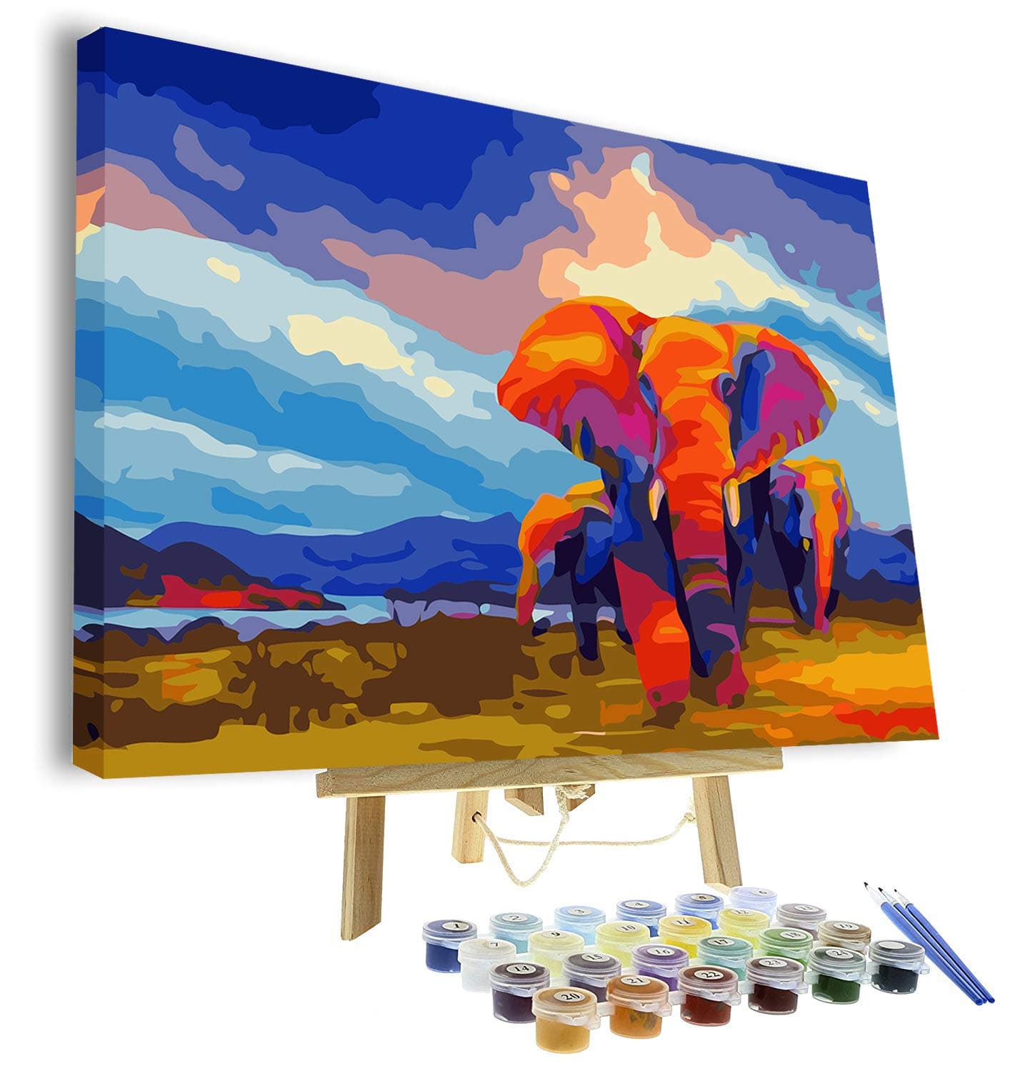 VIGEIYA DIY Paint by Numbers for Adults Include Framed Canvas and Wooden Easel with Brushes and Acrylic Pigment 15.7x19.6inch (Elephant)