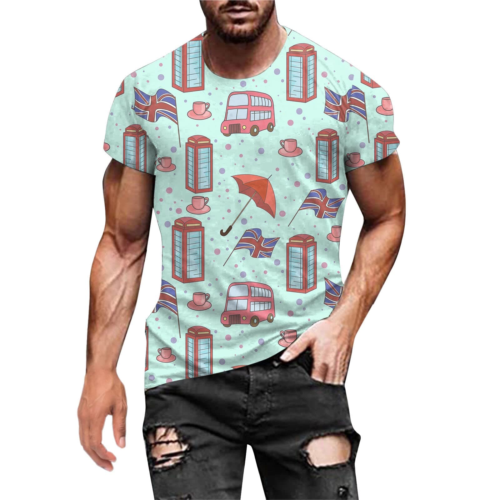 COOFANINMens Union Jack Shorts Tunic Polo Shirts for Men Adult Designer Athletic King Charles Coronation 2023 Personalised T Shirt UK XXXL King Charles Coronation Sales Clearance