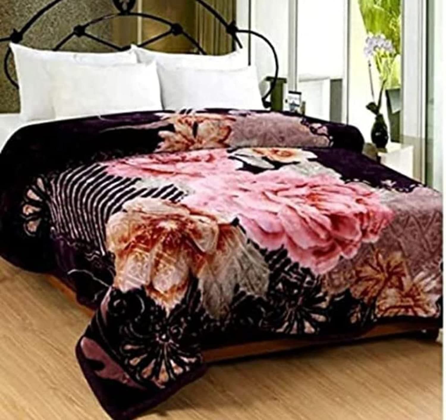 Cotton Mink Double Bed Ply Blanket for Heavy Winters (Multicolor, King Size, breathable) Soft Fabrics