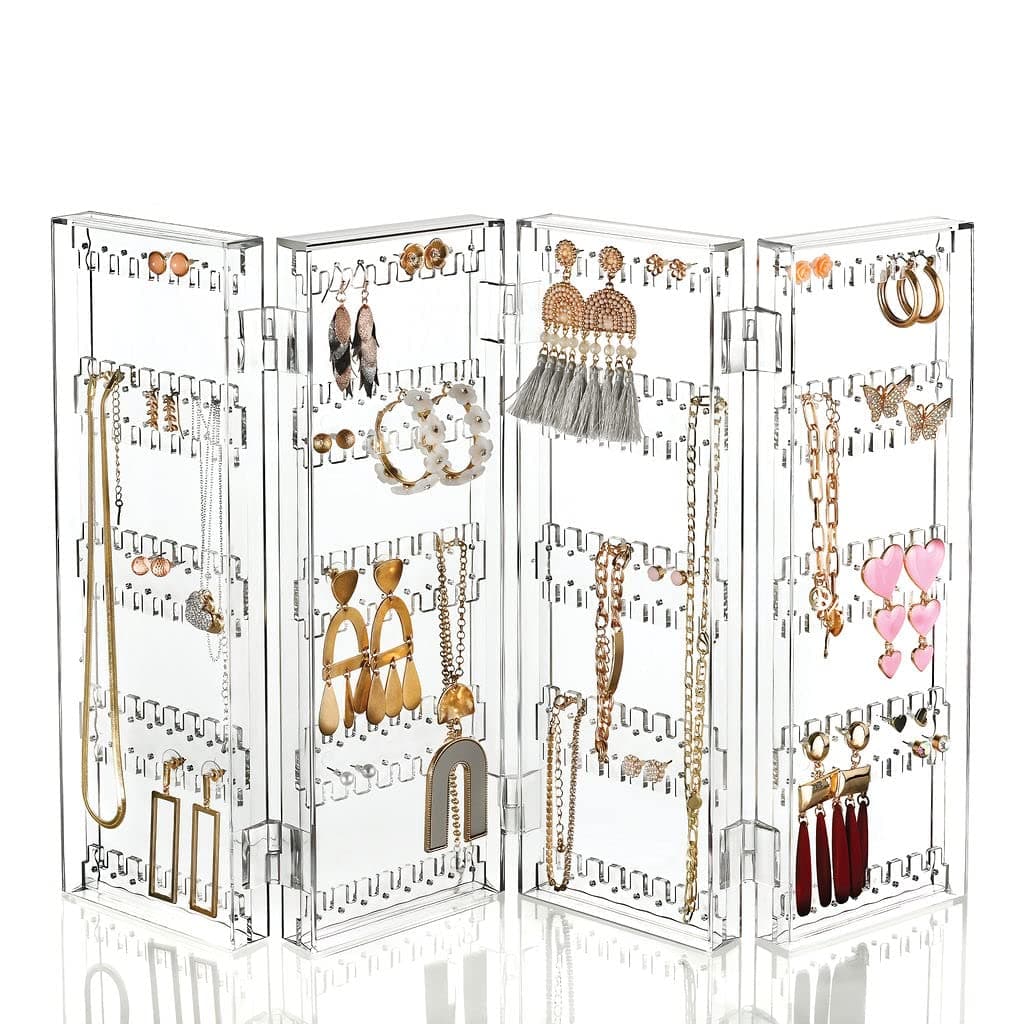 Sagler Jewelry Organizer - 6-Tier Earring Holder Rack For 140 Pairs - Compact Stand For Jewelry - Clear Acrylic Necklace Holder - Foldable & Freestanding Table Top Jewelry Holder - 11.57x4.8x3.46"