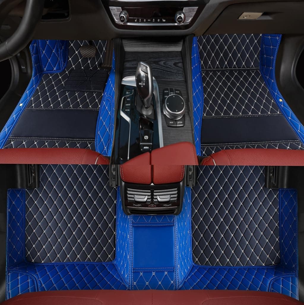 Custom Personalized Floor Mats for Cars,Luxury Full Coverage All Weather Car Floor Mats,Anti-Slip Leather Car Mat Set ,Custom Floor Mats for 99% of Cars, Trucks & SUVs (3D Blue and Black)