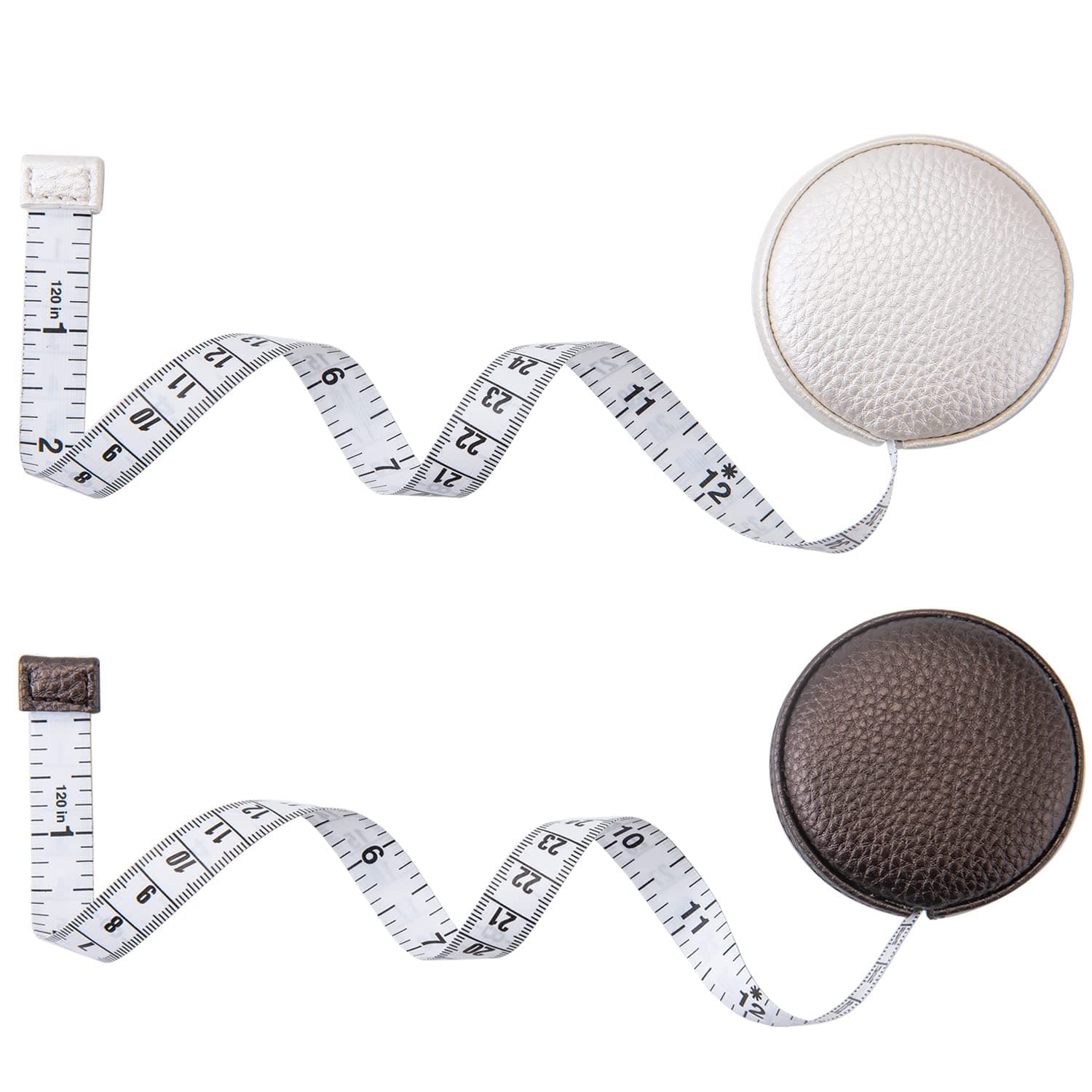 3m/120" Tape Measure Body Measuring Tape for Body Cloth Tape Measure for Sewing Fabric Tailors Medical Measurements Tape Dual Sided Leather Tape Measure Retractable (Brown White)