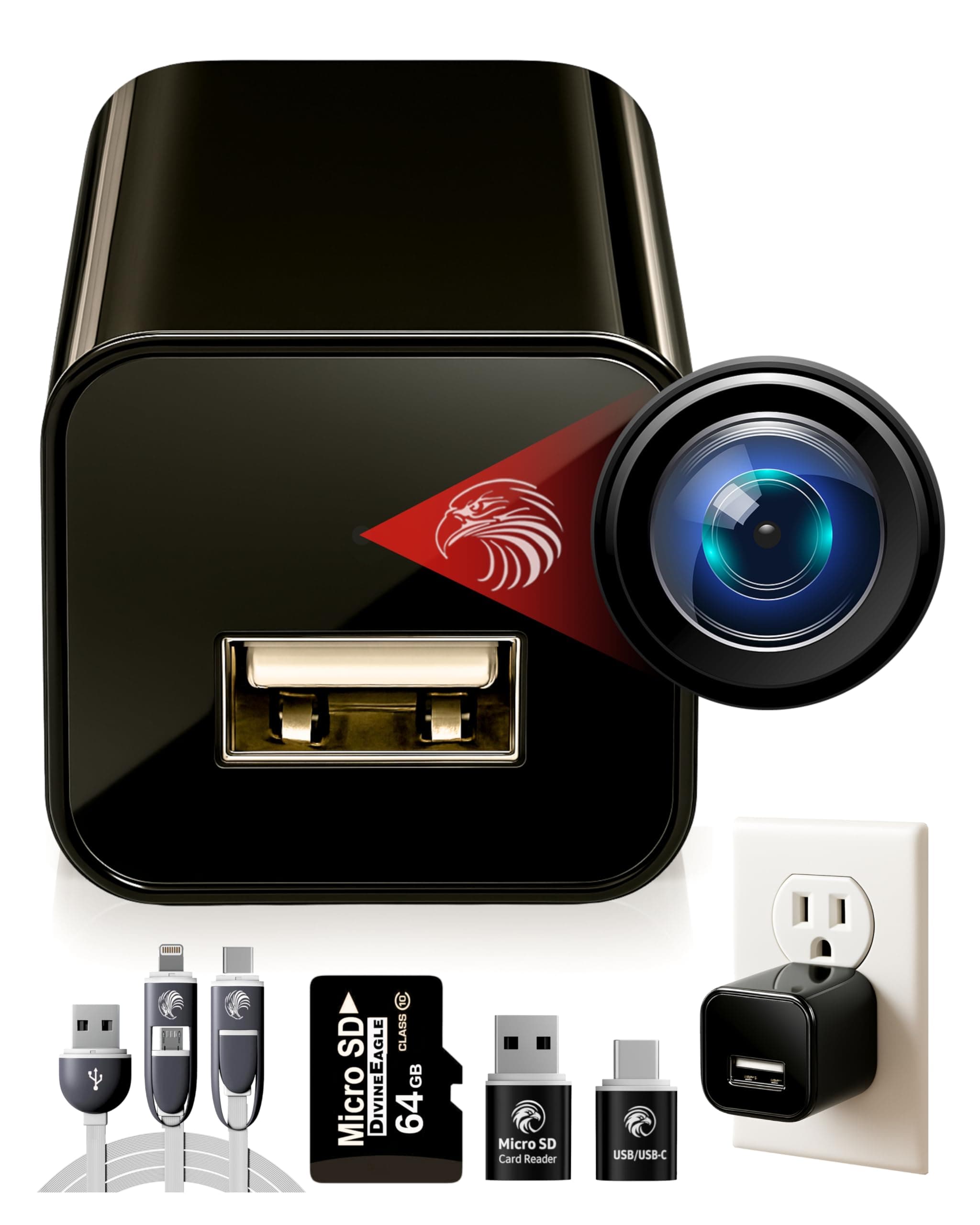 DIVINEEAGLE Charger White with Full HD Camera - Premium 1080p Cam with Motion Detection for Home Security