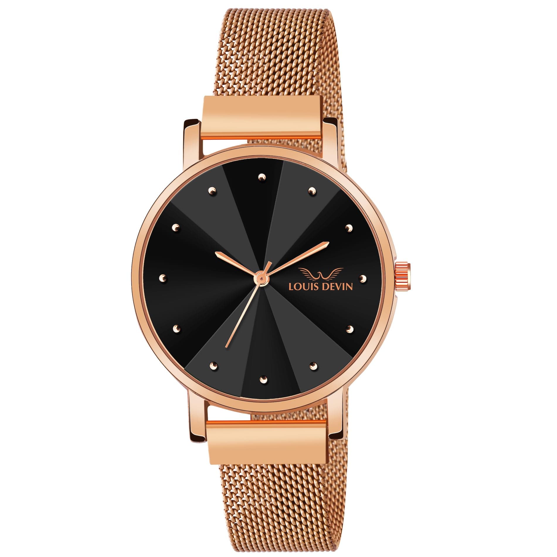 Rose Gold Plated Mesh Chain Analog Wrist Watch for Women (Blue/Green/Brown/Black Dial) | LD-RG173