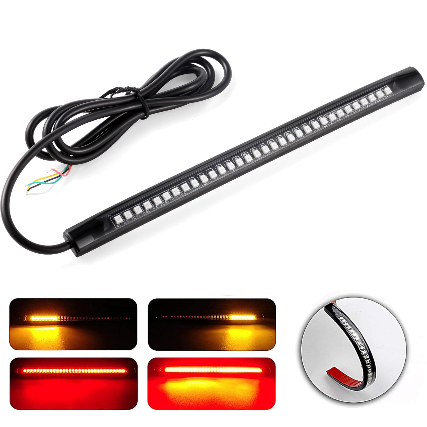 LivTee Waterproof 8" Motorcycle LED Light Strip Tail Brake Stop Turn Signal Lights for Motorbike Scooter Quad Cruiser Harley Kawasaki Yamaha Suzuki Off Road, Red/Amber