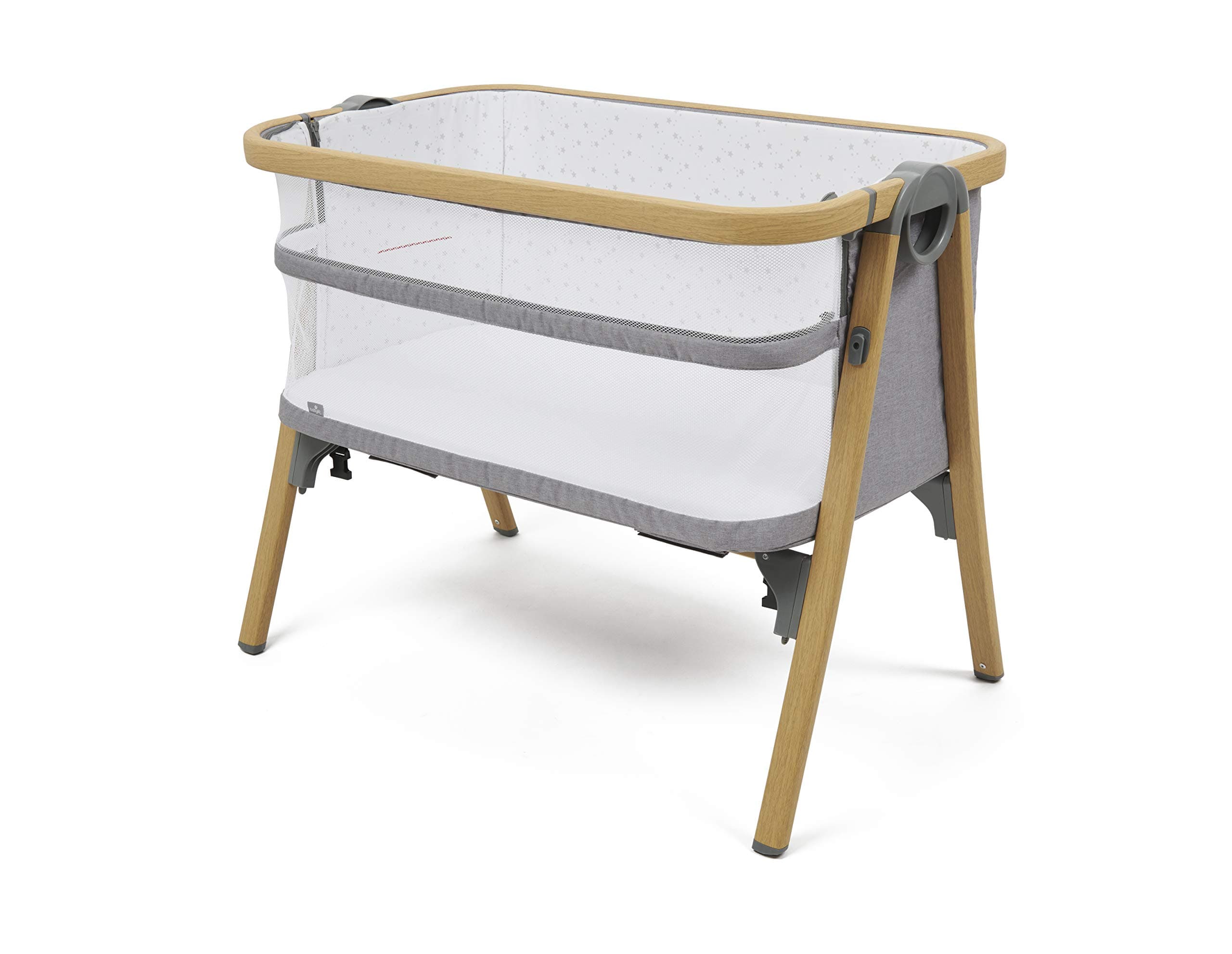 Babylo Nod Bedside Co-Sleeper Crib - Natural Wood and Grey