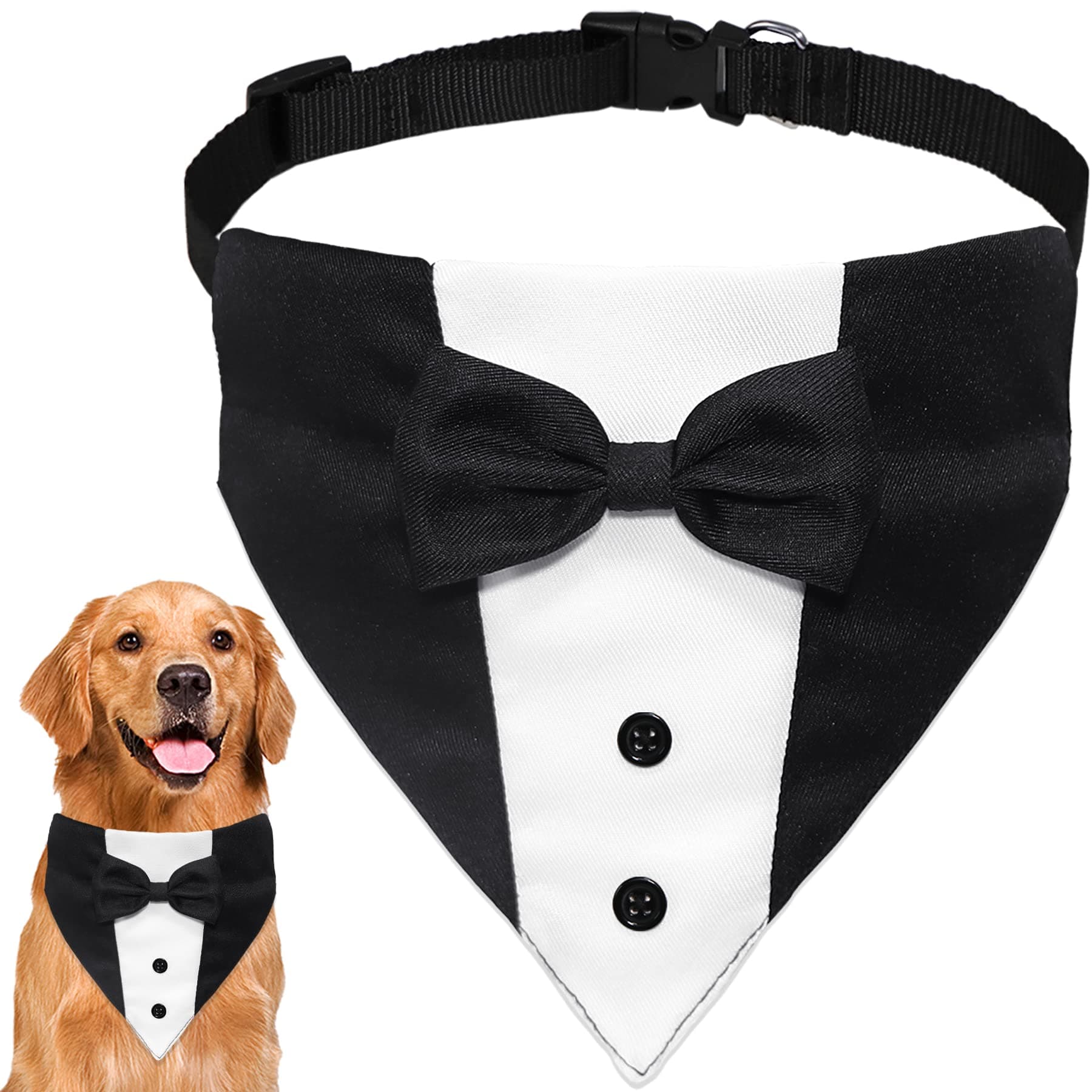 Dog Tuxedo Dog Suit & Collar, Formal Tux Costume with Adjustable Bow Tie for Dogs: Large (Neck 15'-25')