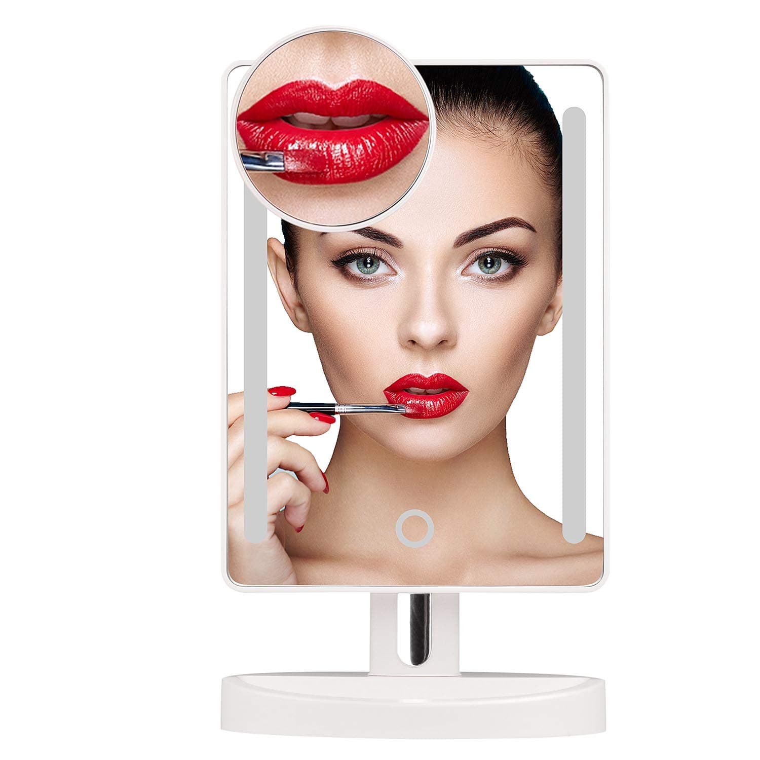 Makeup mirror with led light,My Canary Natural White light vanity mirror with 3.5in 10x Magnification spot Mirror,Desk mirror with battery/USB powered,Adjustable Brightness,360° Rotation