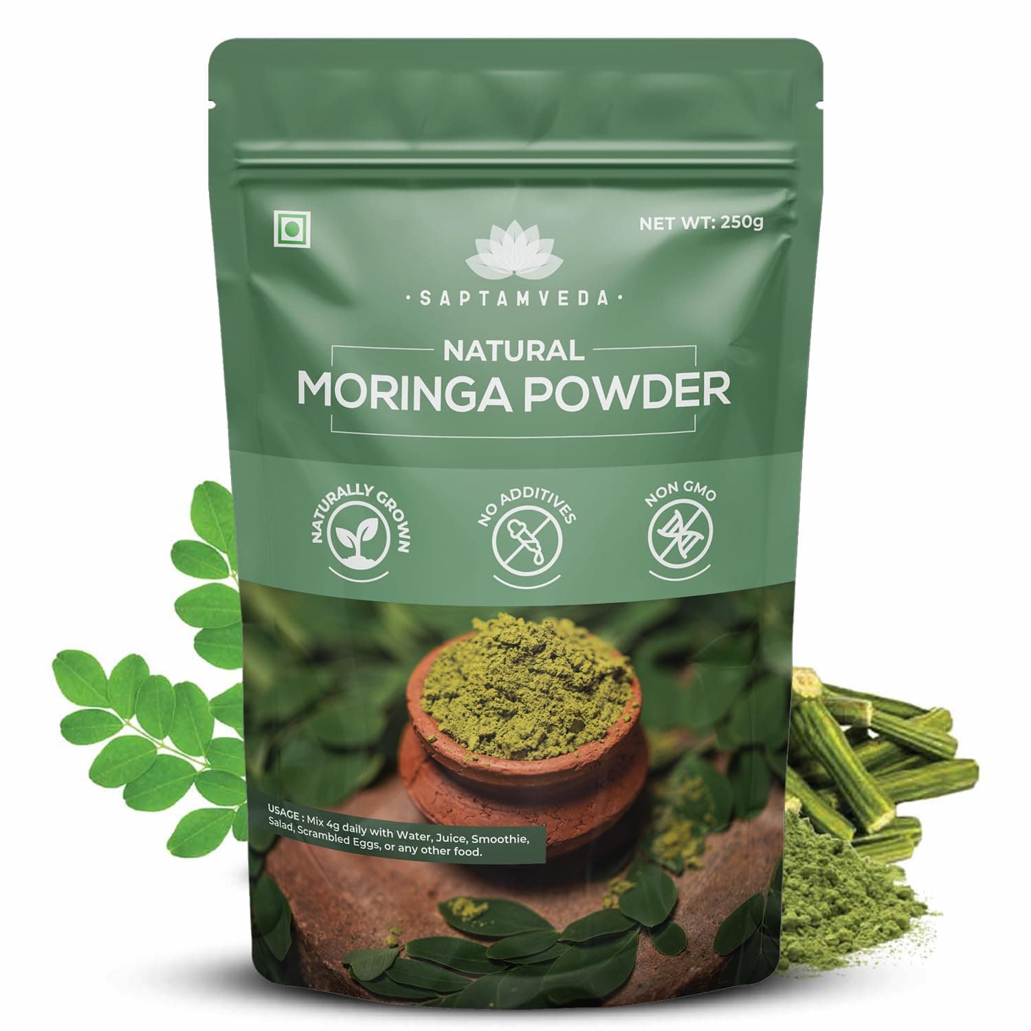 SAPTAMVEDA Moringa Powder 250 Gm | Drumstick Leaf Powder | Natural Multi-vitamin | Anti-Oxidant | Good for Hair & Skin | Protein Rich