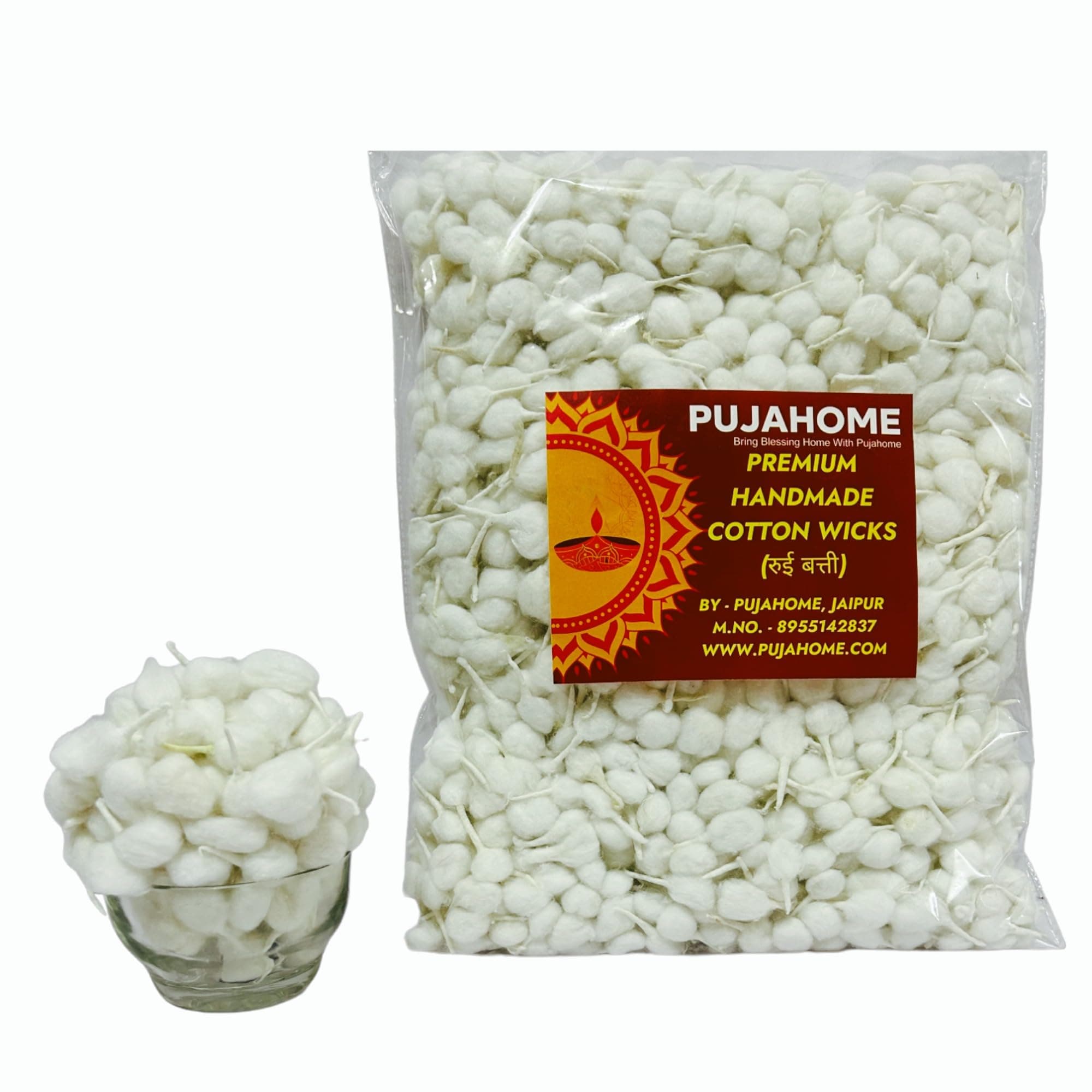 Handmade Round Cotton Wicks | 1100 Pieces – Phool Batti for Pooja, Aarti, Navratri, and Spiritual Prayers | Ideal for Home Décor, Meditation, and Religious Ceremonies - White Cotton Batti