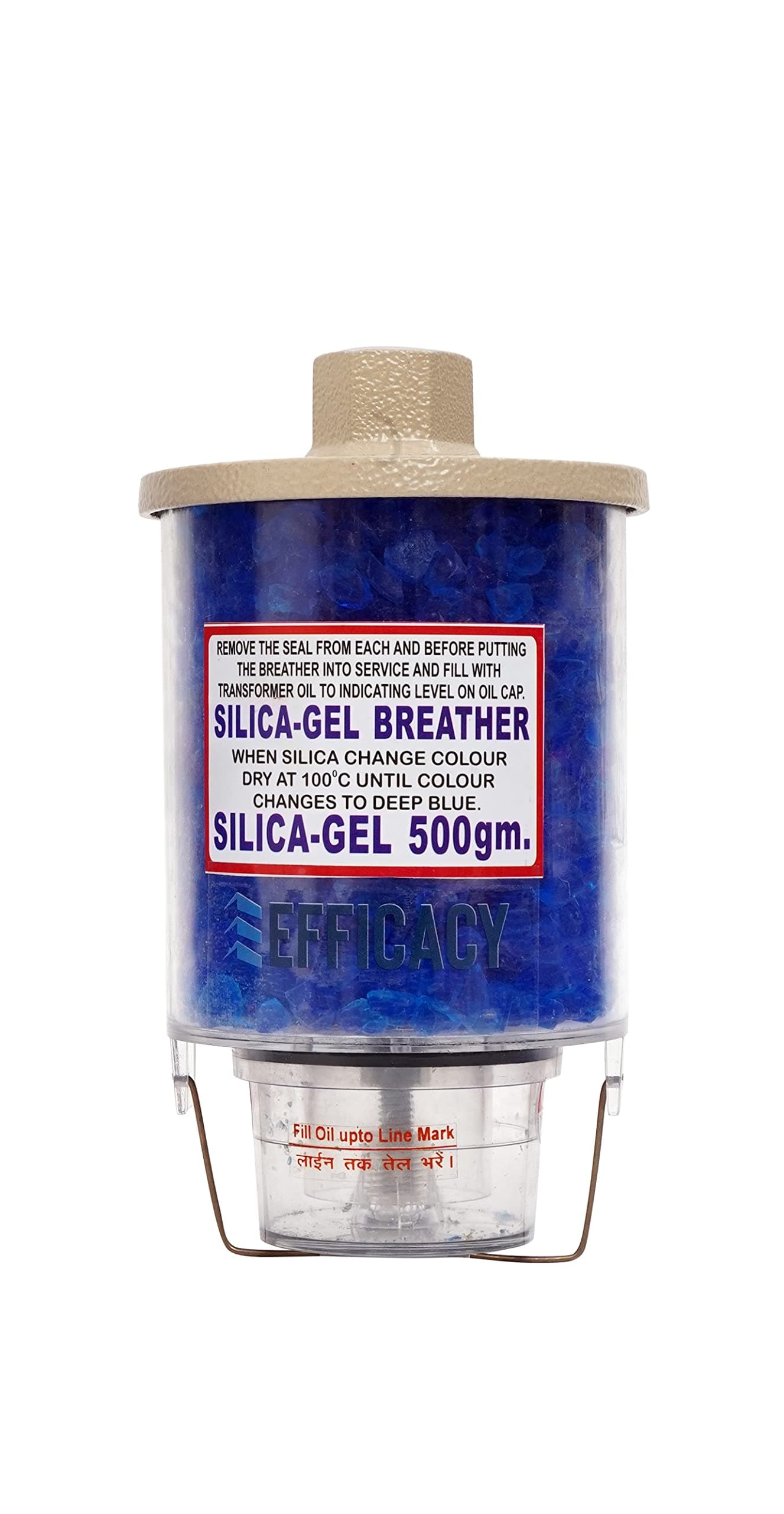 Efficacy Transformer Breather Polycarbonate Crystal Blue Silica Gel Breather Cylinder With Aluminum Top Size 500 Gram Dia 1.27 (0.5 Inch) - 1 Pc