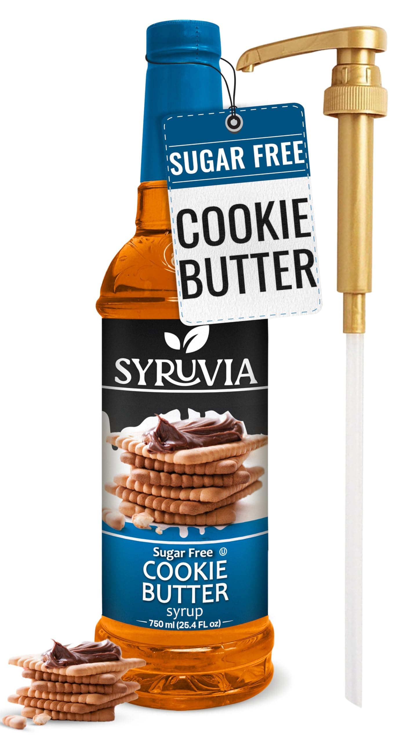 Syruvia Sugar-Free Cookie butter Coffee Syrup - 25.4 fl oz Premium Coffee Flavoring Syrup - 0 Calorie- Kosher Coffee Syrups, Gluten Free, Perfect for Drinks, Soda, Shakes, and More With Pump