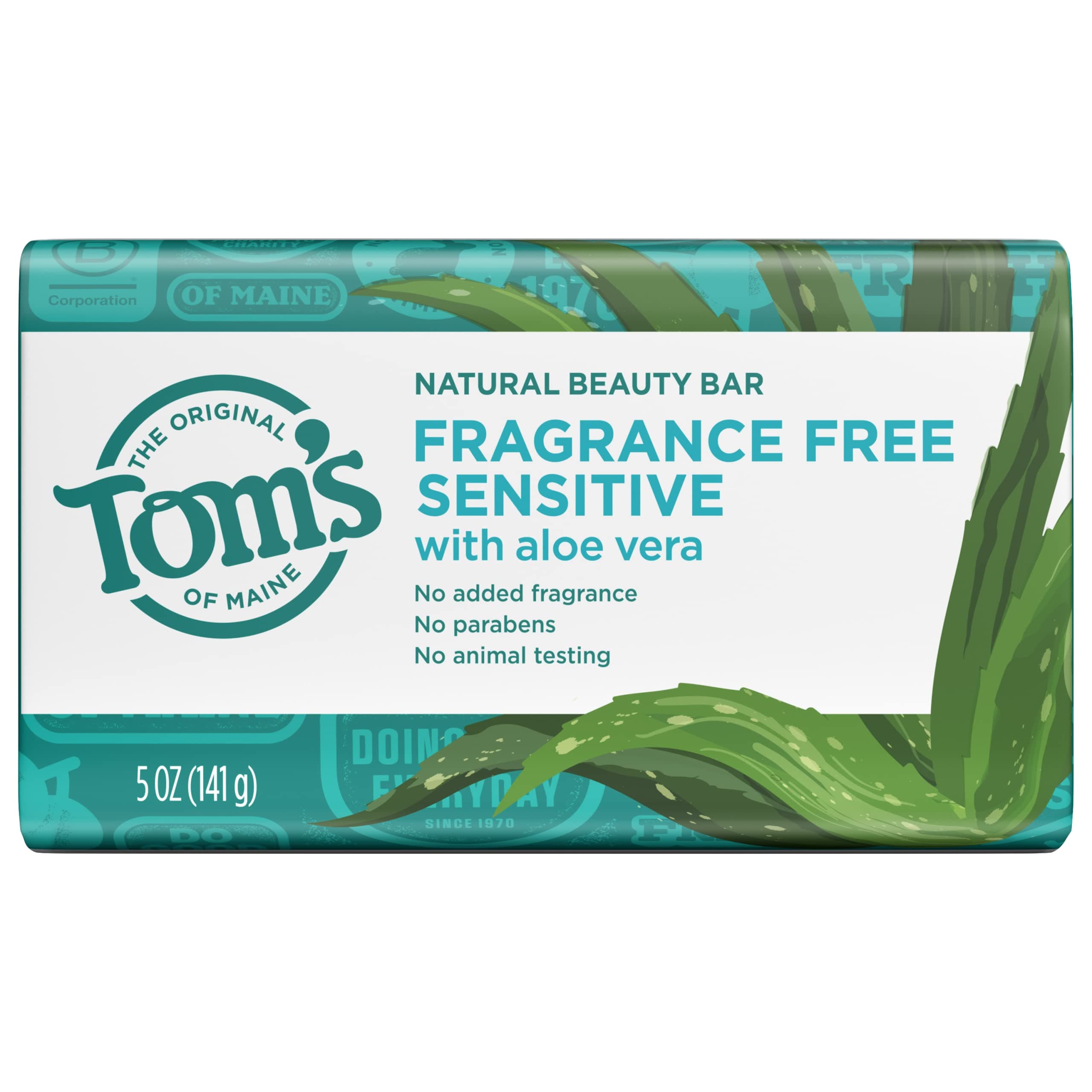Natural Beauty Bar Soap for Sensitive Skin With Aloe Vera, Fragrance-Free, 5oz.