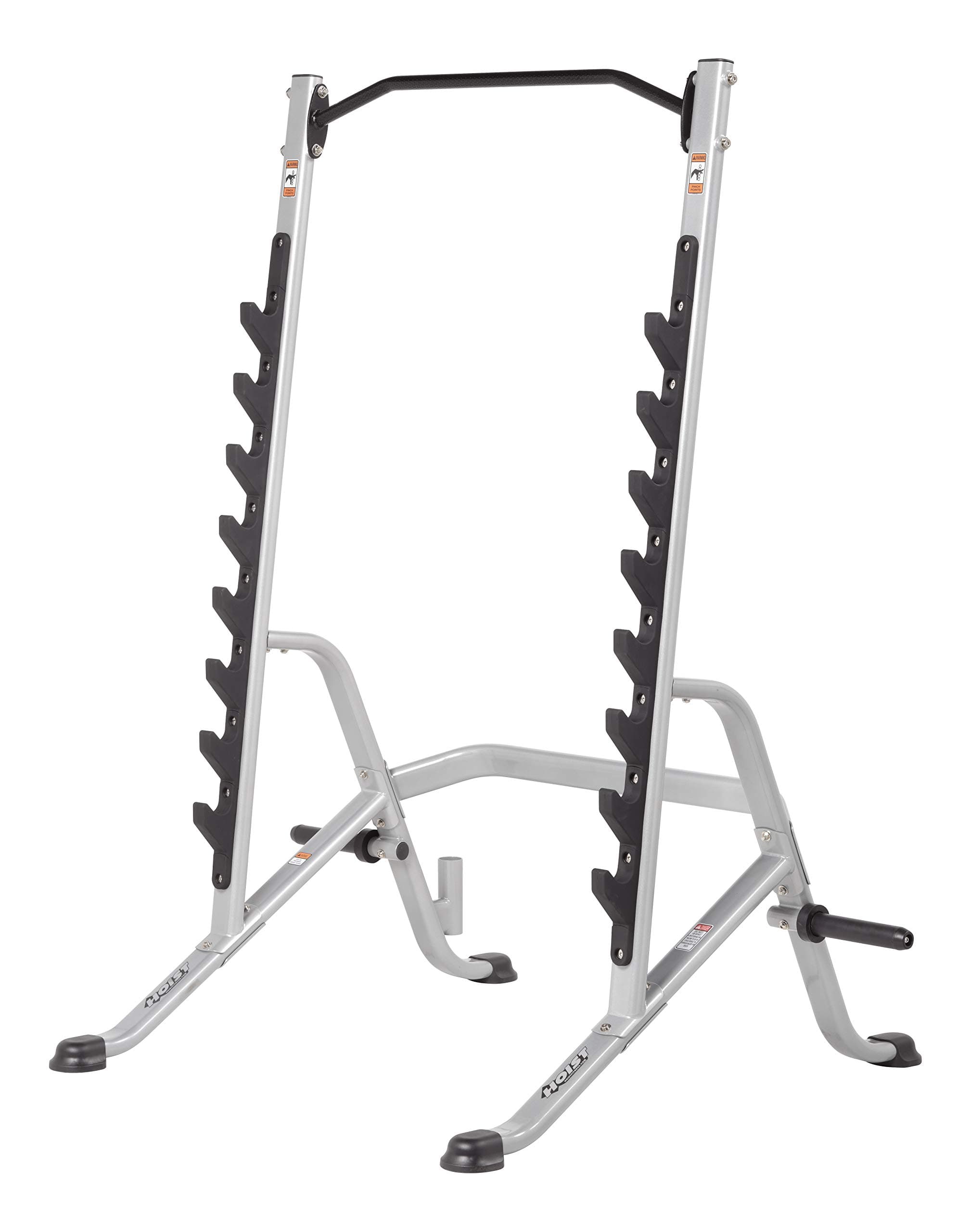 HOIST Fitness Multi-Purpose Squat & Strength Training Free-Weight Rack w/ 8-Position Polyurethane Covered Olympic Bar Rack-out Tiers