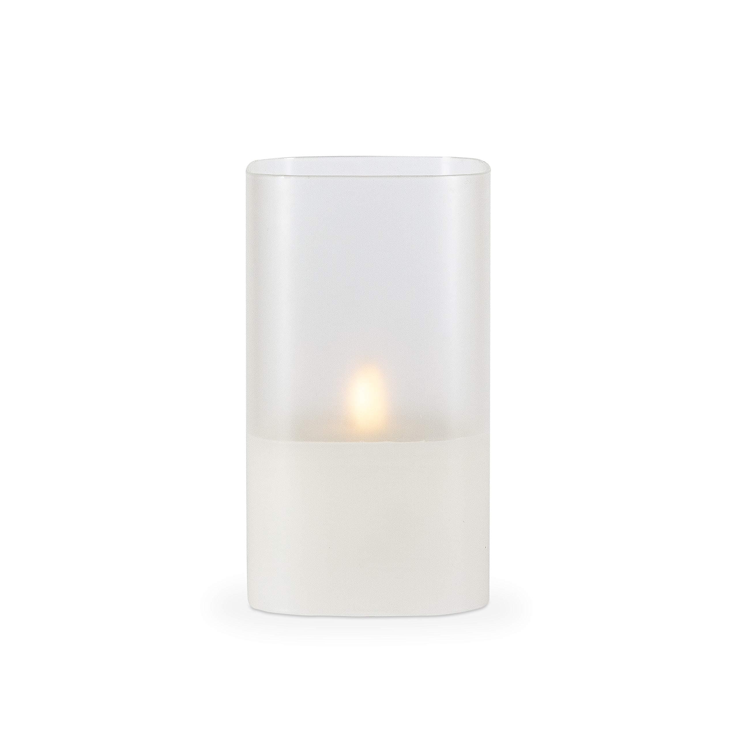 4"Lx4"Wx7"H Hand Poured Wax Candle in Frosted Glass with Exclusive illumaflame Glow