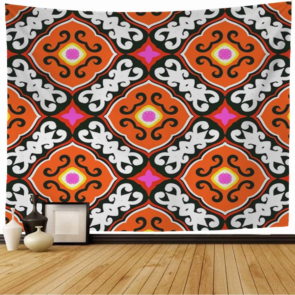 Tapestry Suzani Ikat Grunge Drawing Textile Pattern Uzbek Web Abstract Textures Floral Print Tribal Turkish Beach Tapestry Funny Tapestry for Living Room Bedroom 80x60 Inch