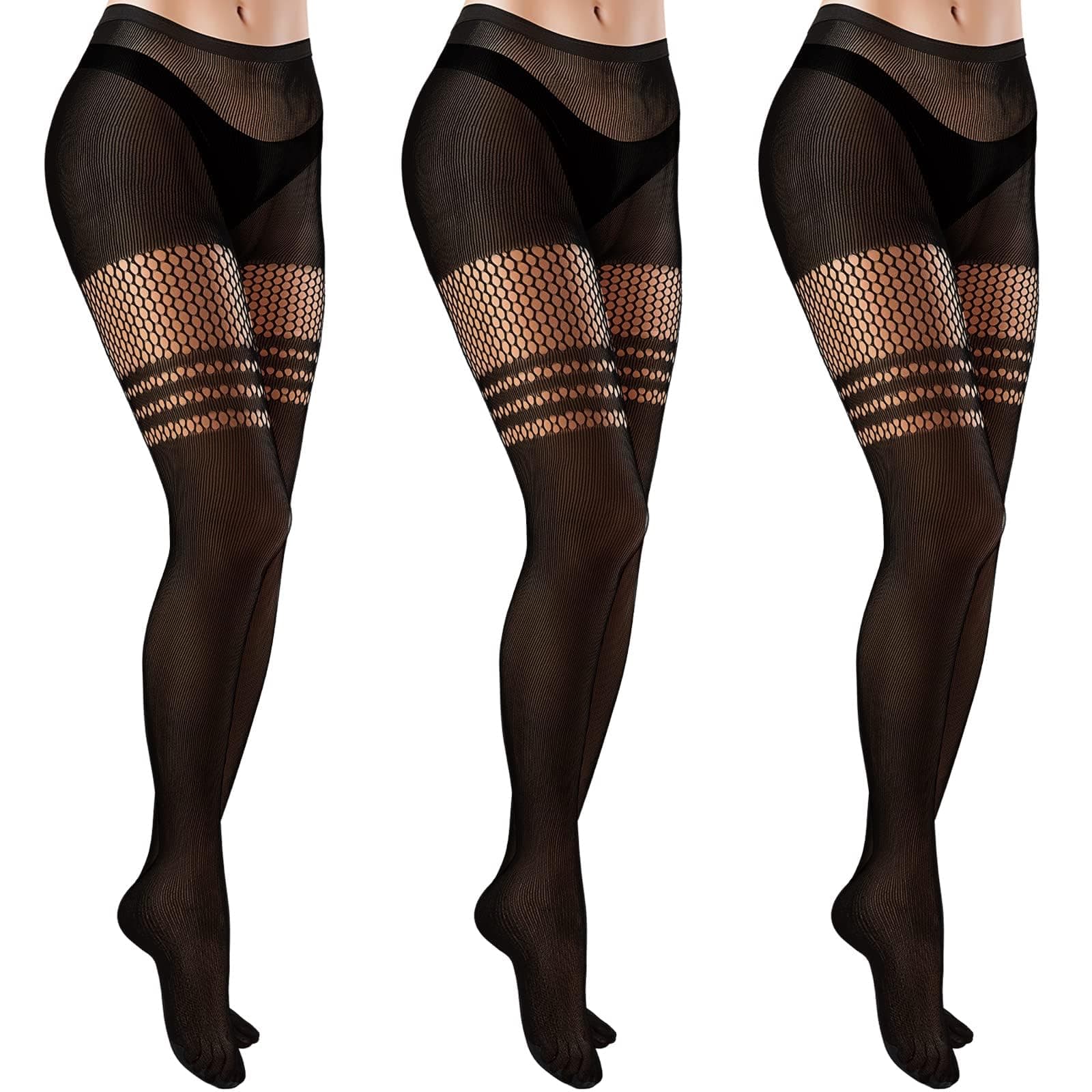 AzoneeWomen's Fishnet High Waist Fishnet Patterned Tights Dark Fishnet Stockings Opaque Pantyhose Dance Compression Pantyhose for Women 3PCS