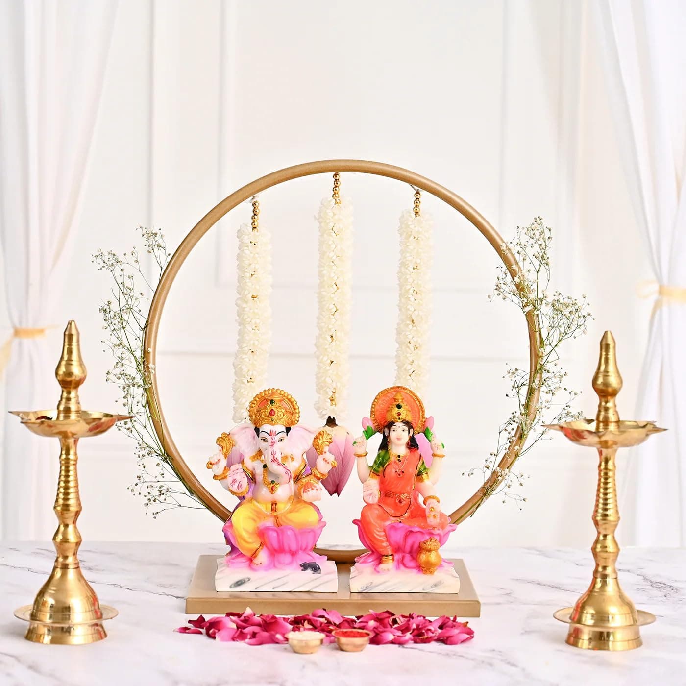 DecorTwist Small Circular Backdrop Stand Frame for Sarswati Pooja Festival Decoration Home Decor Photo Backdrop Support for Wedding Baby Shower Decorative Items