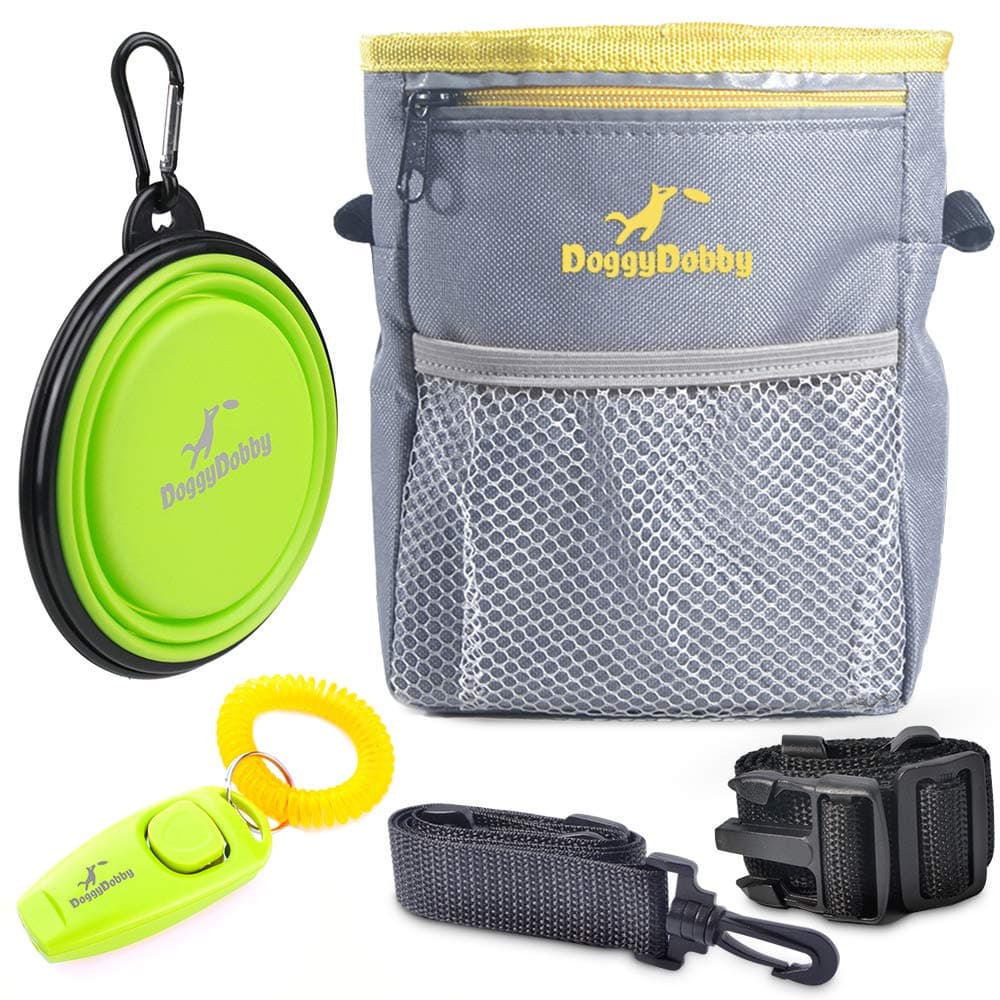 Extra Long Waist Strap Dog Training Pouch Treat Bag with Poop Bag Dispenser & Collapsible Travel Pet Water Bowl & Pet Clicker