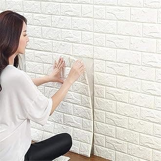 3D Wall Panels, 35 x 38 cm, 10 Pieces Self-Adhesive Wallpaper, DIY Brick Wallpaper, 3D Wall Panels for Kitchen, Bedroom, Living Room, TV Background, Games Room (White)
