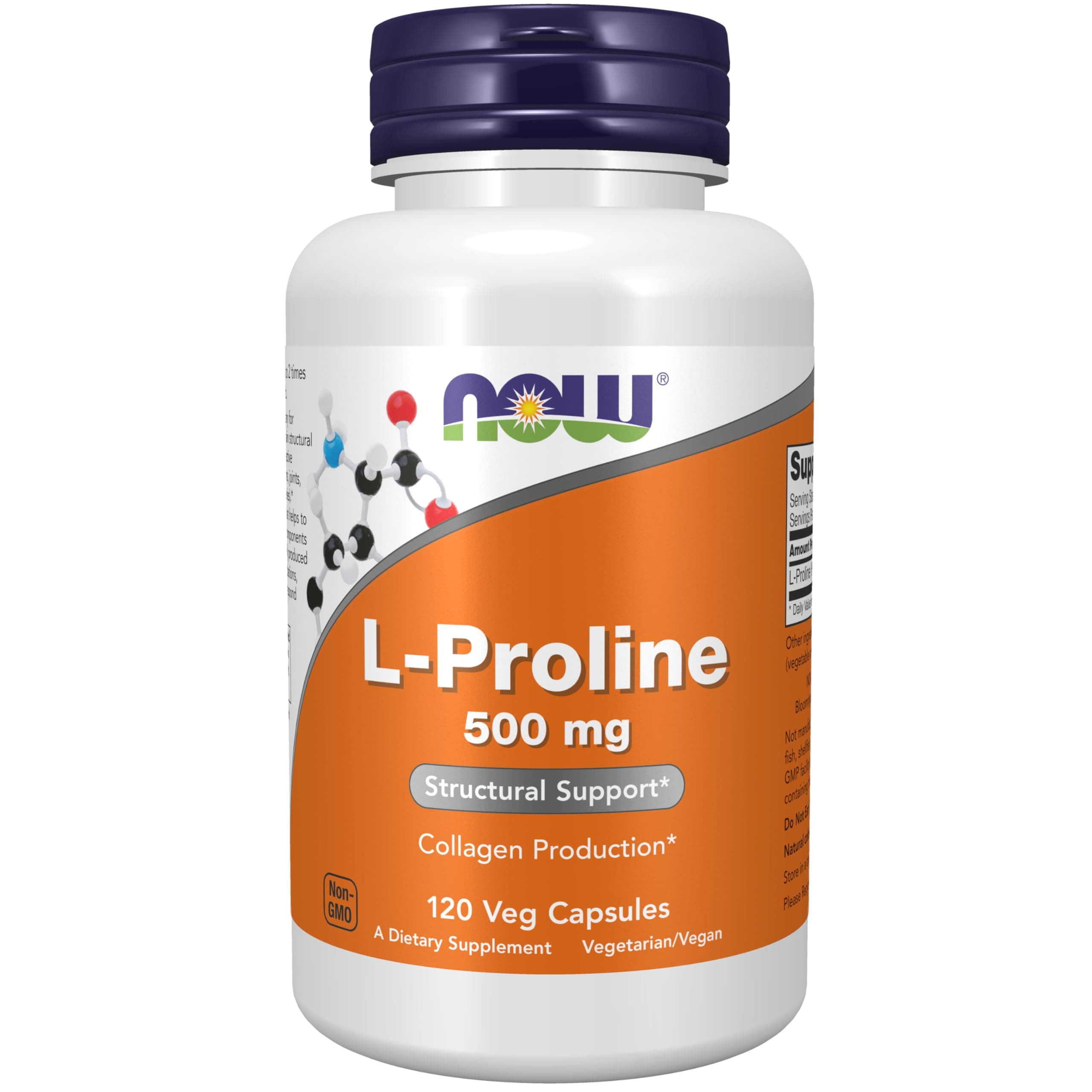 Supplements, L-Proline 500 mg, Collagen Production*, Structural Support*, 120 Veg Capsules
