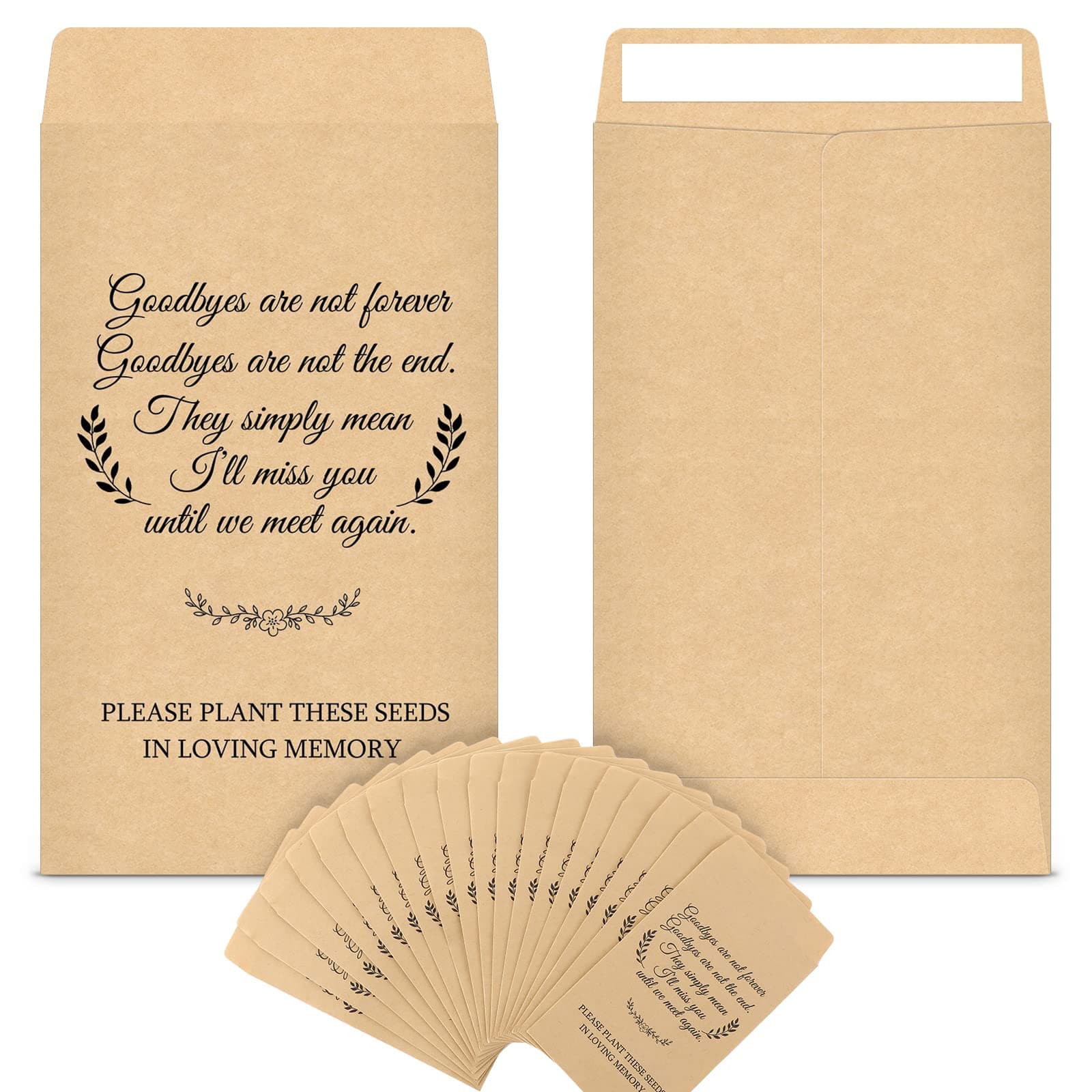 Fumete 120 Pack Memorial Coin Envelopes Kraft Small Coin Envelopes Plant Small Flower Packets Celebration of Life Packets for Funerals Loss of Loved One, 3.9 x 2.4 Inch(Memorial)