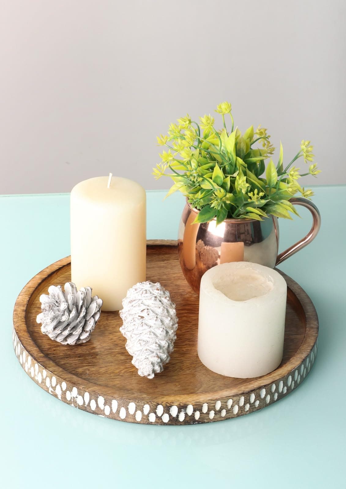 WOOD ART STORE Wooden Round Tray for Serving | Beautiful Tray for Home Decor Kitchen | Decorative Tray for Storage Foods Drinks & Makeups Size 11x11x1 Inches (Brown & White)