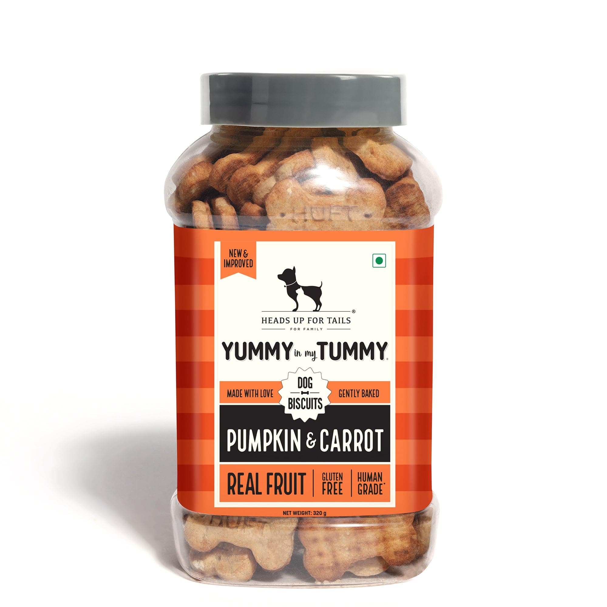 Yummy in My Tummy by HUFT Pumpkin & Carrot Dog Biscuits – 320 gm | Vegetarian Crunchy Treats for Dogs | Healthy Training Snack | Easy to Digest | Suitable for All Life Stages & All Breeds Dogs