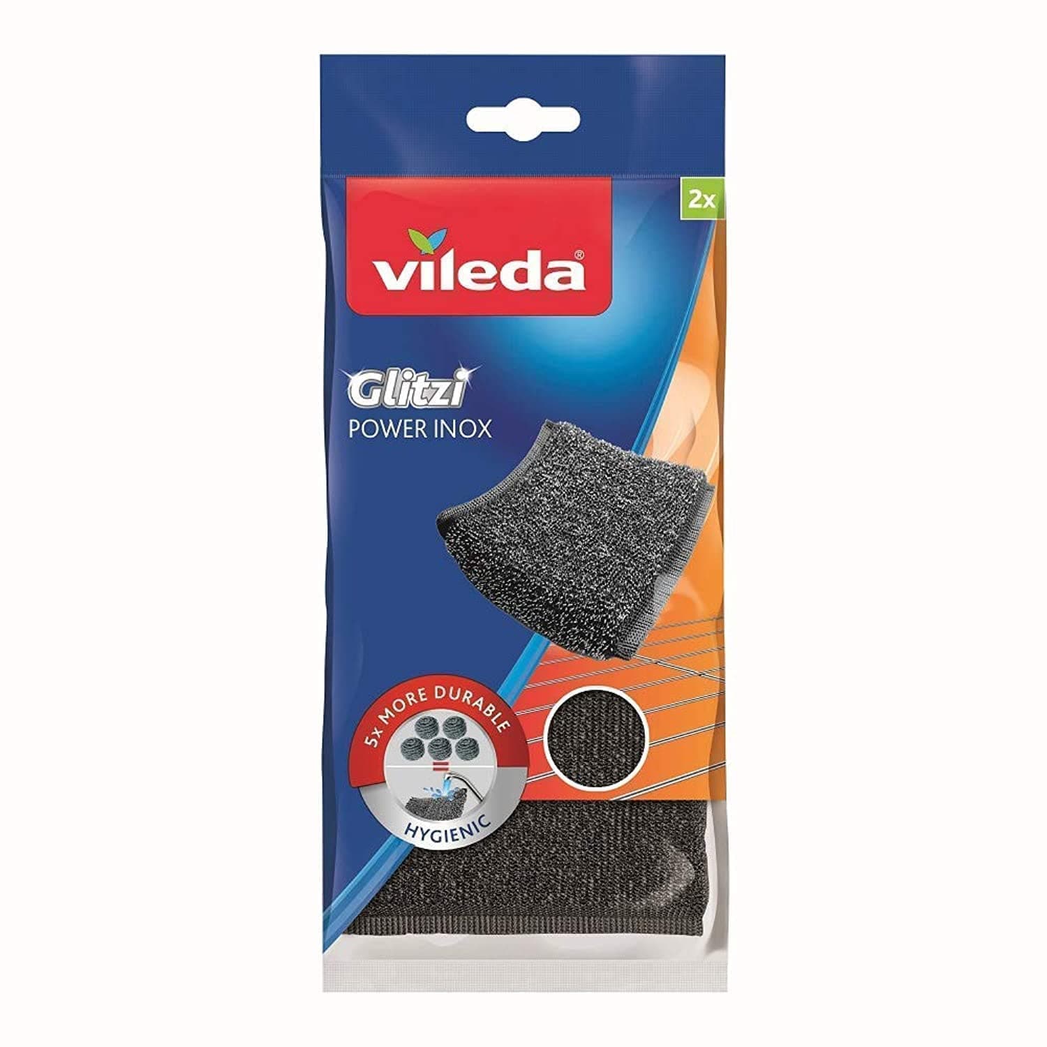 Glitzi Power Inox Steel Sponge for Stubborn Dirt, 2Pieces