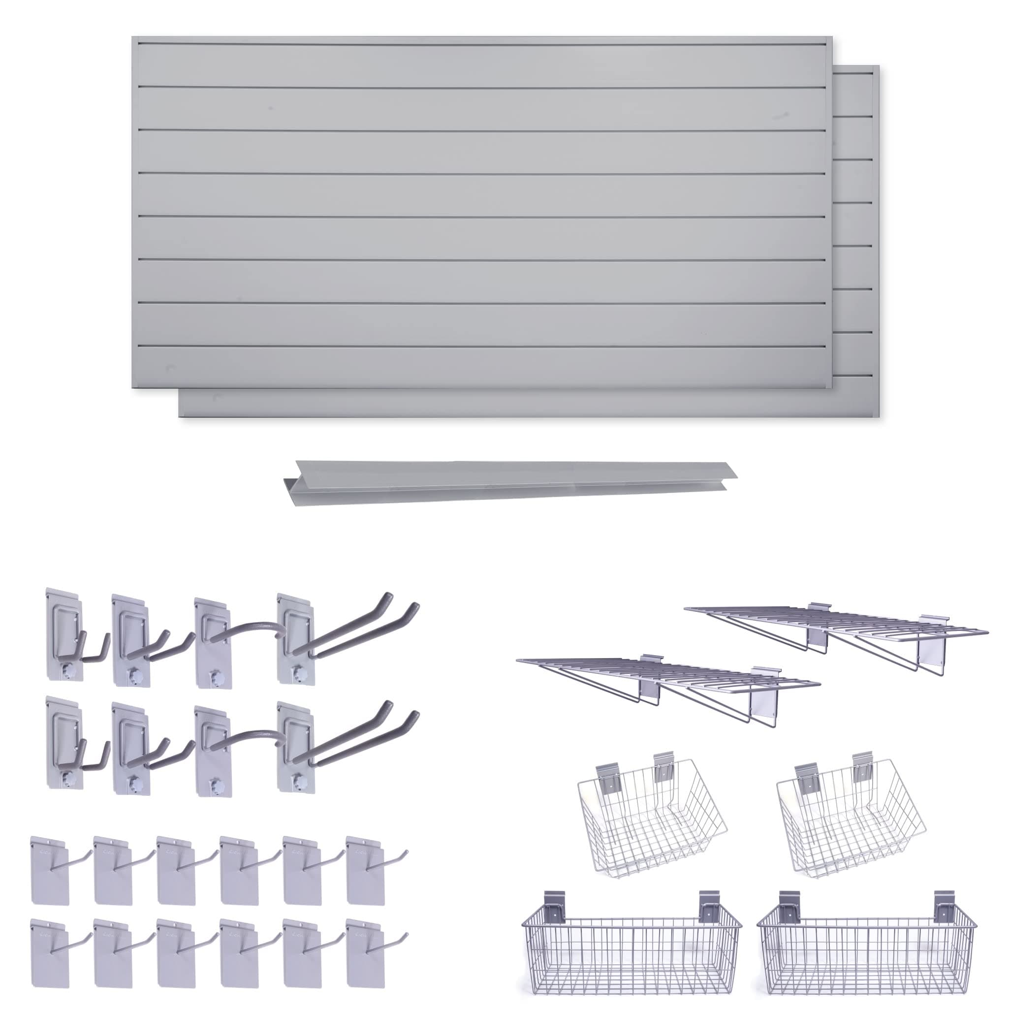 Crownwall 6" Slat Wall Super Organizer Bundle (64 sqft) with 26-Piece Accessory Kit (Graphite)