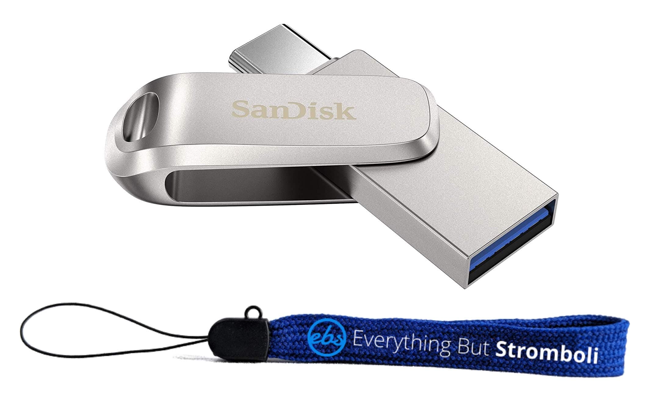 SanDisk Ultra Dual Drive Luxe USB Type-C 64GB Flash Drive for Smartphones, Tablets, and Computers - High Speed USB 3.1 Pen Drive (SDDDC4-064G-G46) Bundle with (1) Everything But Stromboli Lanyard