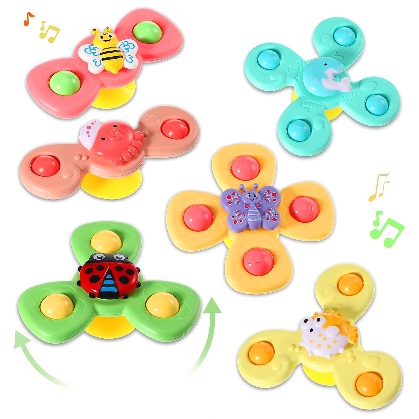 6 Pieces Suction Cup Spinner Toy Sea Theme Sensory Bath Spinner Toys Bear Butterfly Suction Cups for Birthday Learning Game and Party Supplies